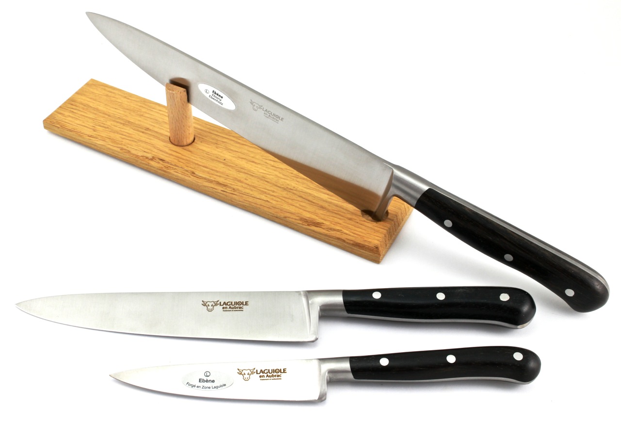 Laguiole en Aubrac Ebony Set of 3 kitchen knives 10 cm 15 cm 20 cm