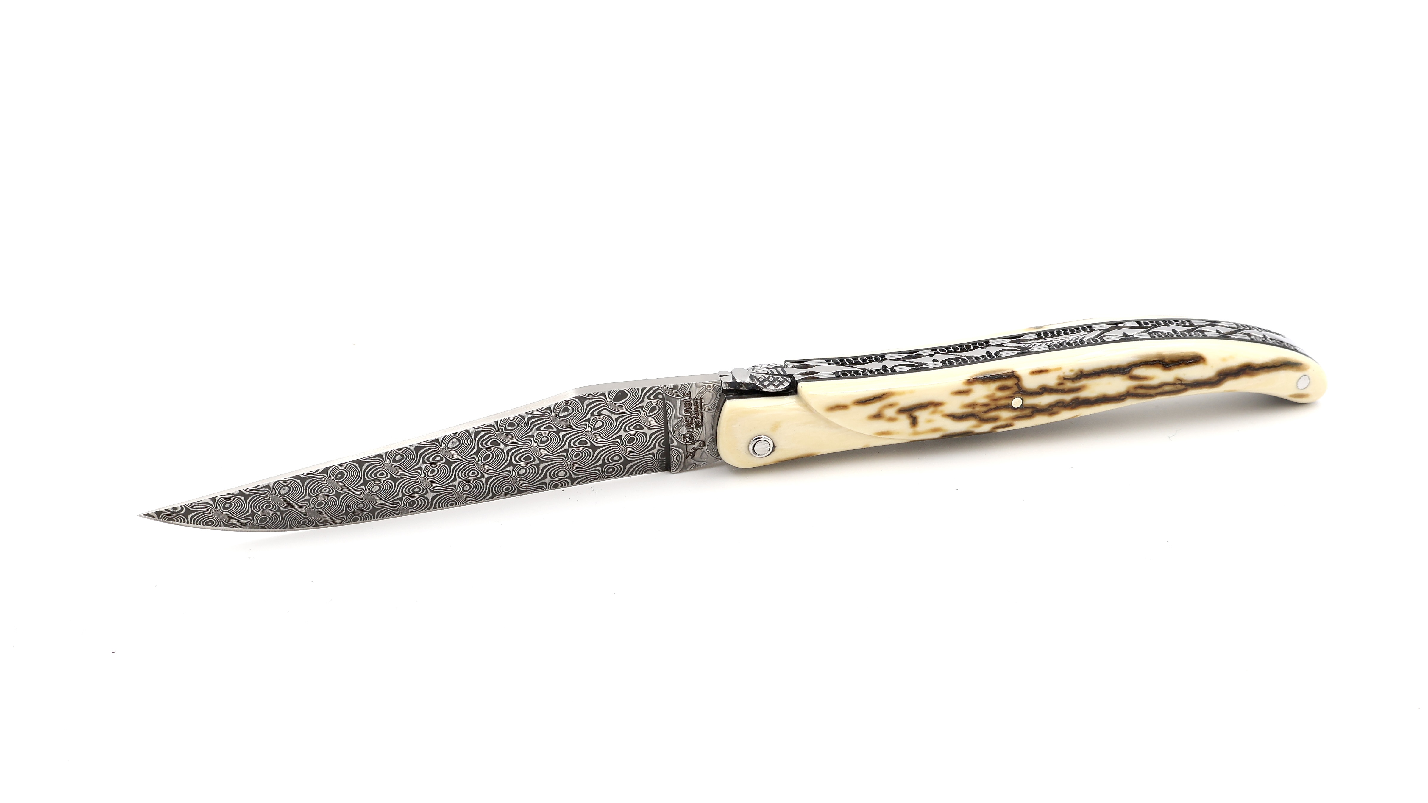 Laguiole en Aubrac DSC® Rosendamast Mammutelfenbein Kruste massiv Doppelplatinen 12 cm
