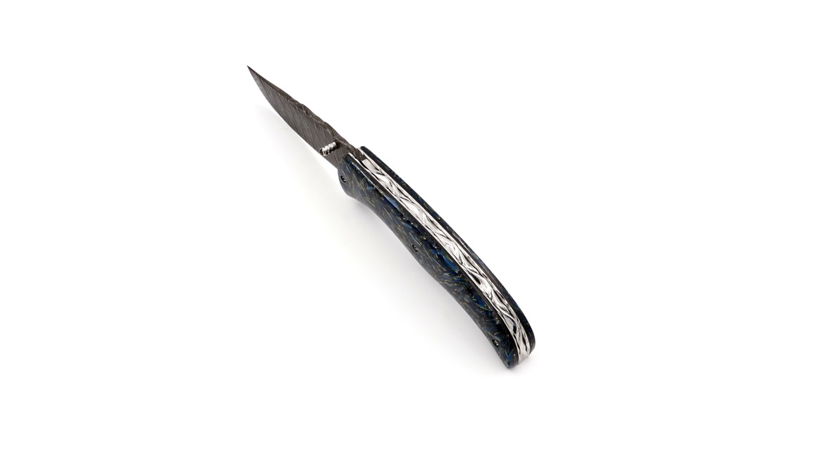 Olivier Moretti  Linerlock Taschenmesser RIZZ blau Damastklinge Olivier Moretti  Linerlock Taschenmesser RIZZ blau Damastklinge