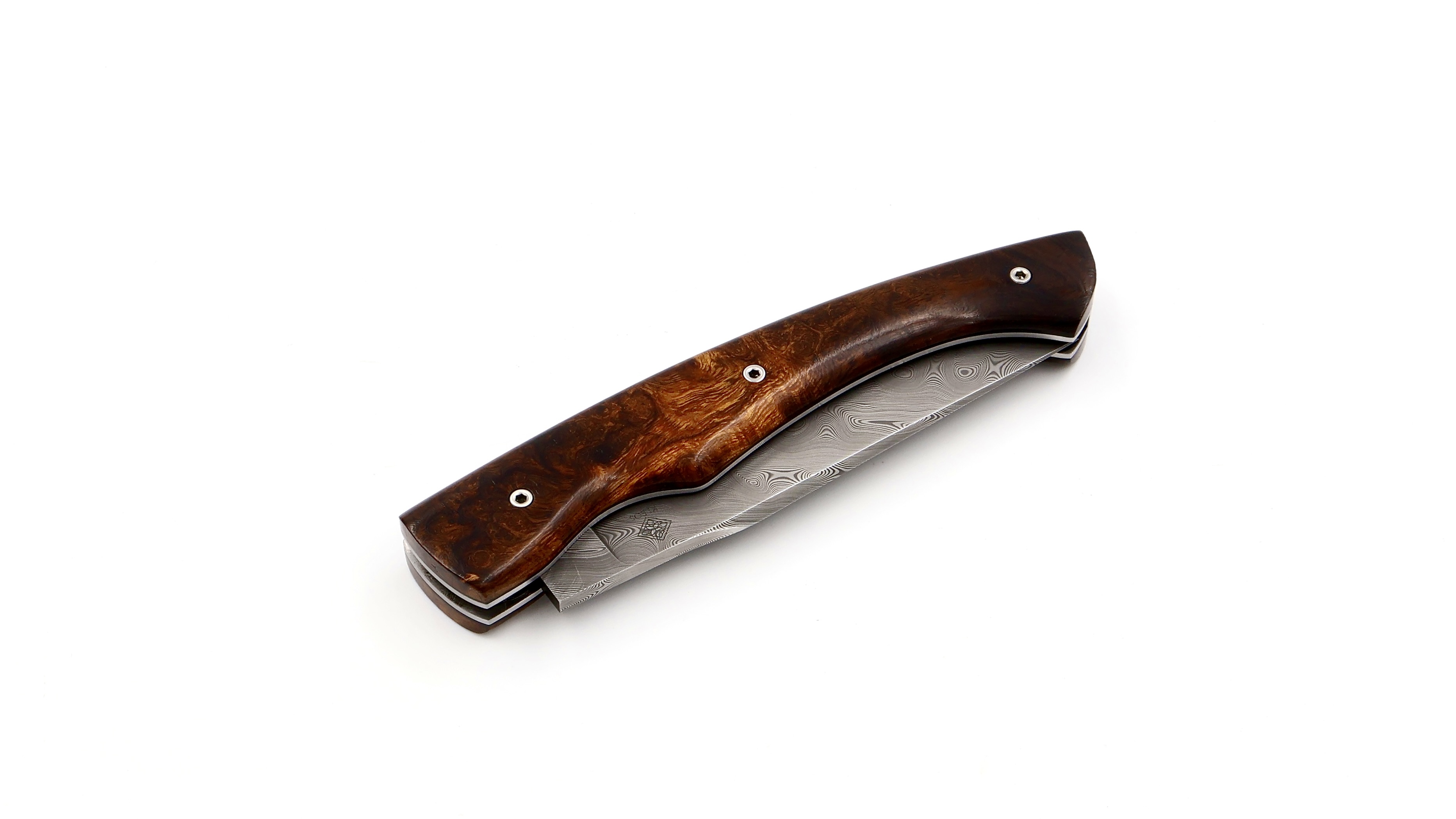 KLEOS folding knife LYKOS burl of ironwood damascus blade