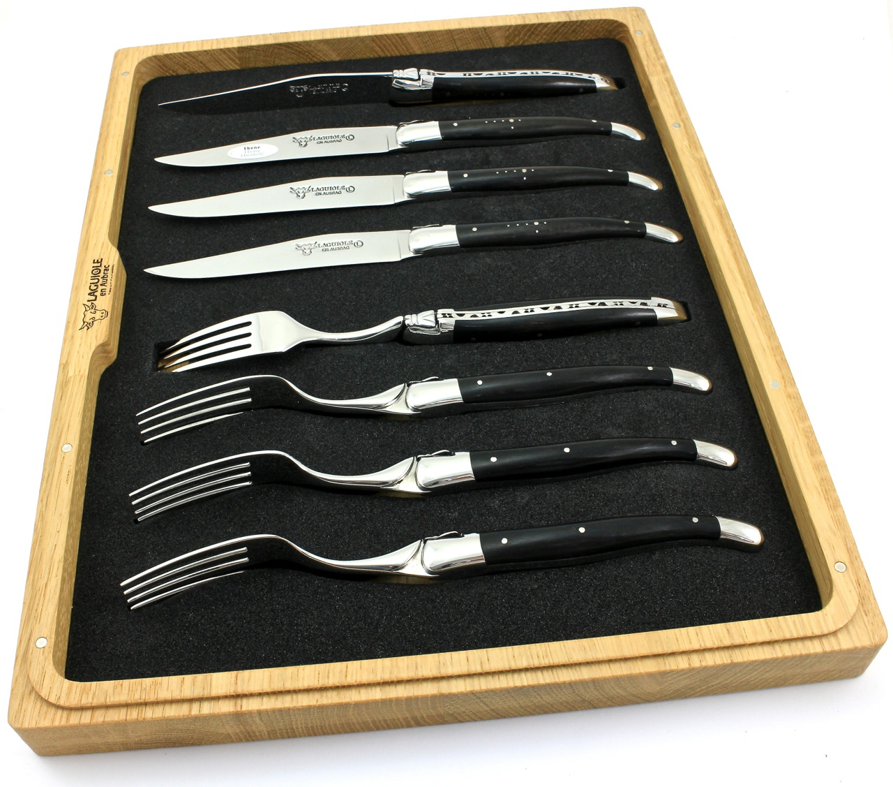8er-Box-EBI Laguiole en Aubrac Laguiole Besteck Set Ebenholz 8-teilig