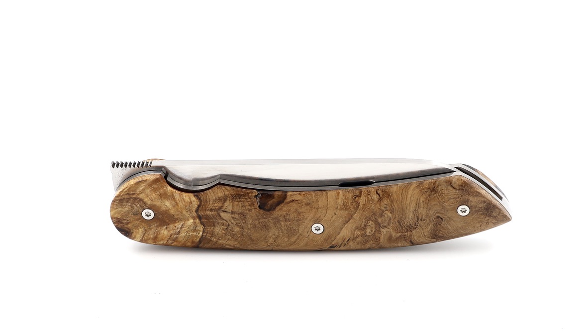 Benjamin Hée Liner Lock Taschenmesser Oliven-Esche Wurzelholz 12 cm