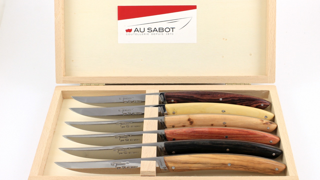 AU SABOT Le Thiers steakknives set of 6 mixed wood