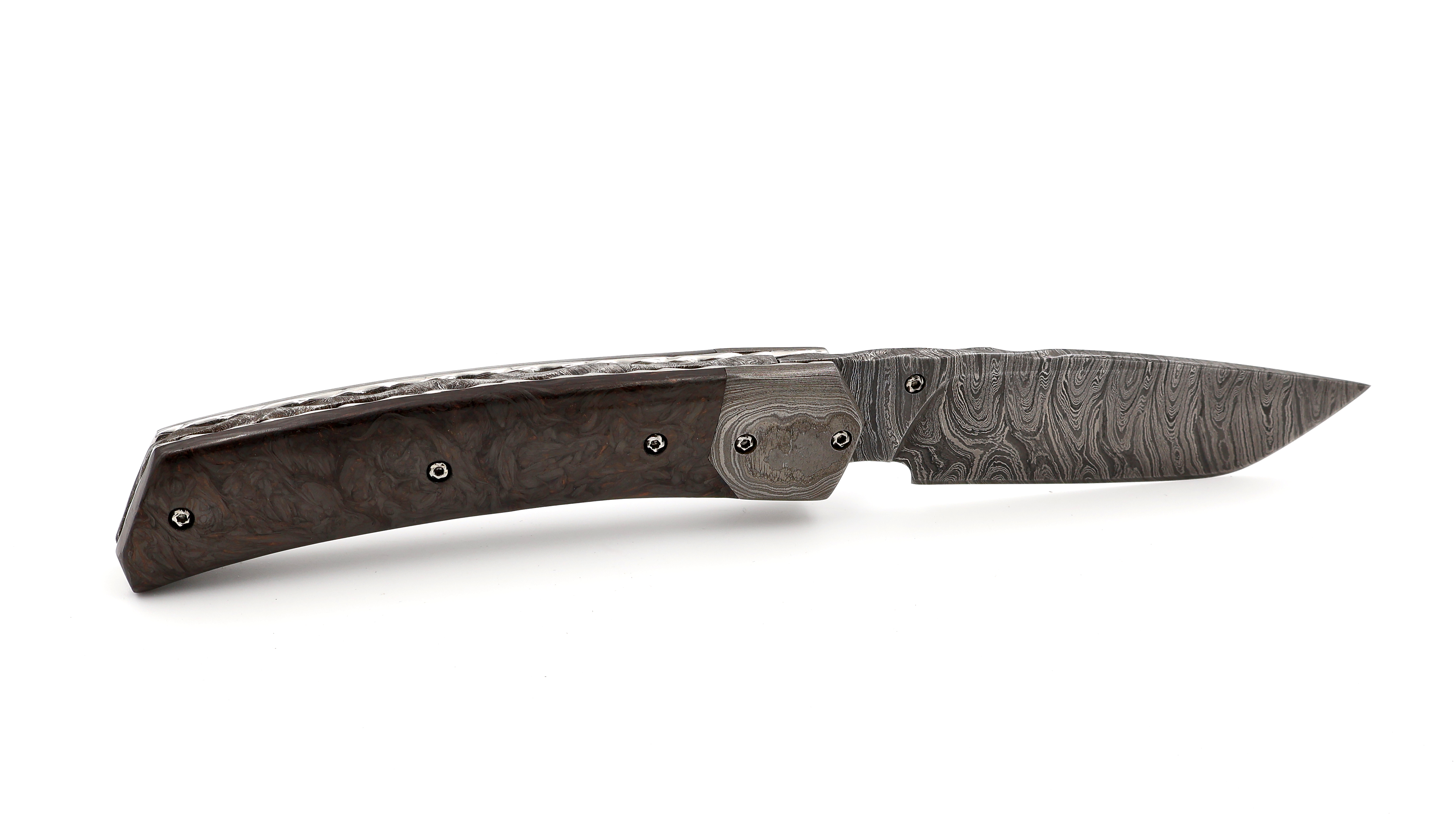 Olivier Moretti Linerlock Taschenmesser FAT Kupfer-Carbon Damastklinge