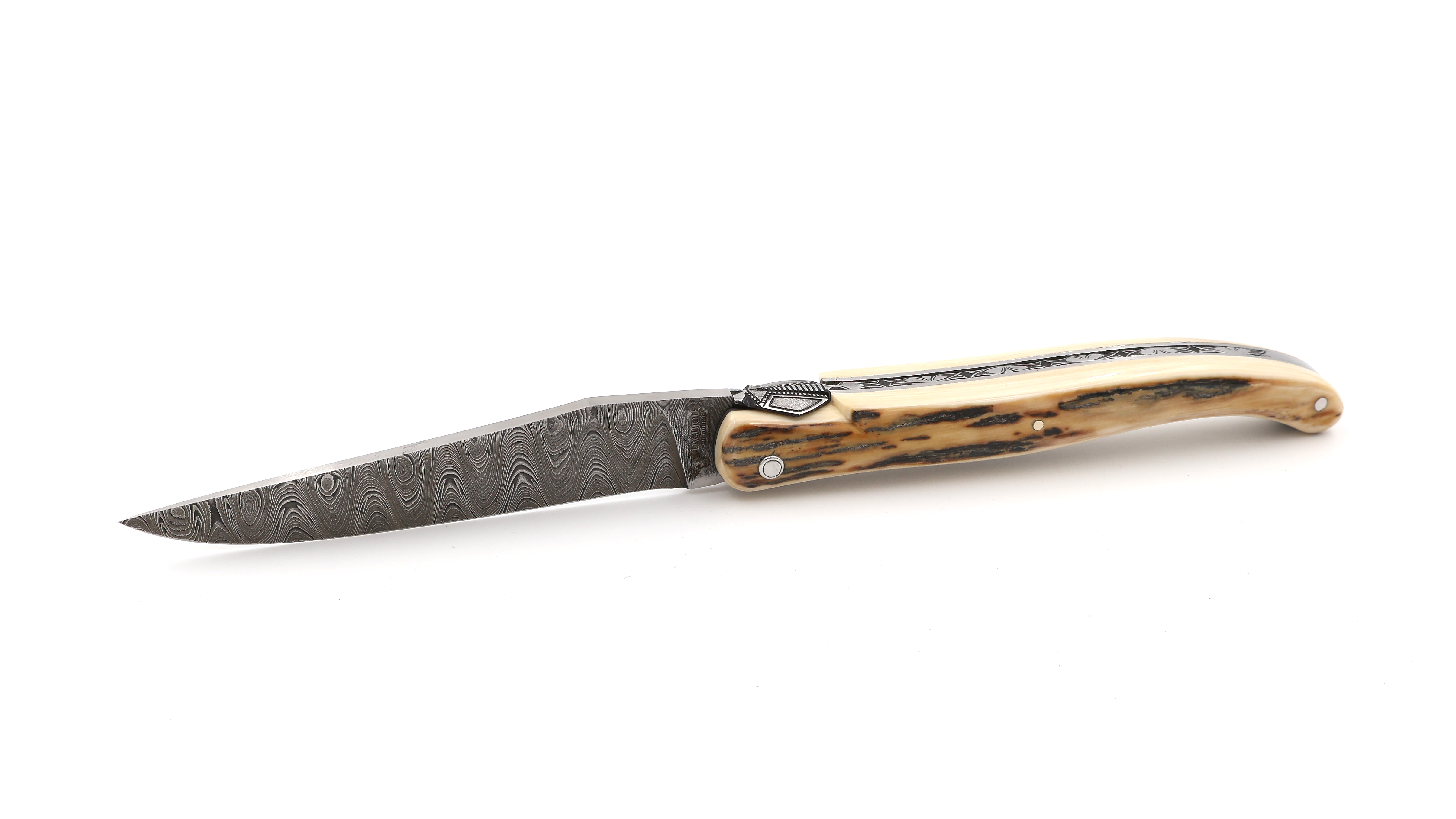 Meisterstück Laguiole en Aubrac Mammutelfenbein Kruste Torsions Damast 12 cm