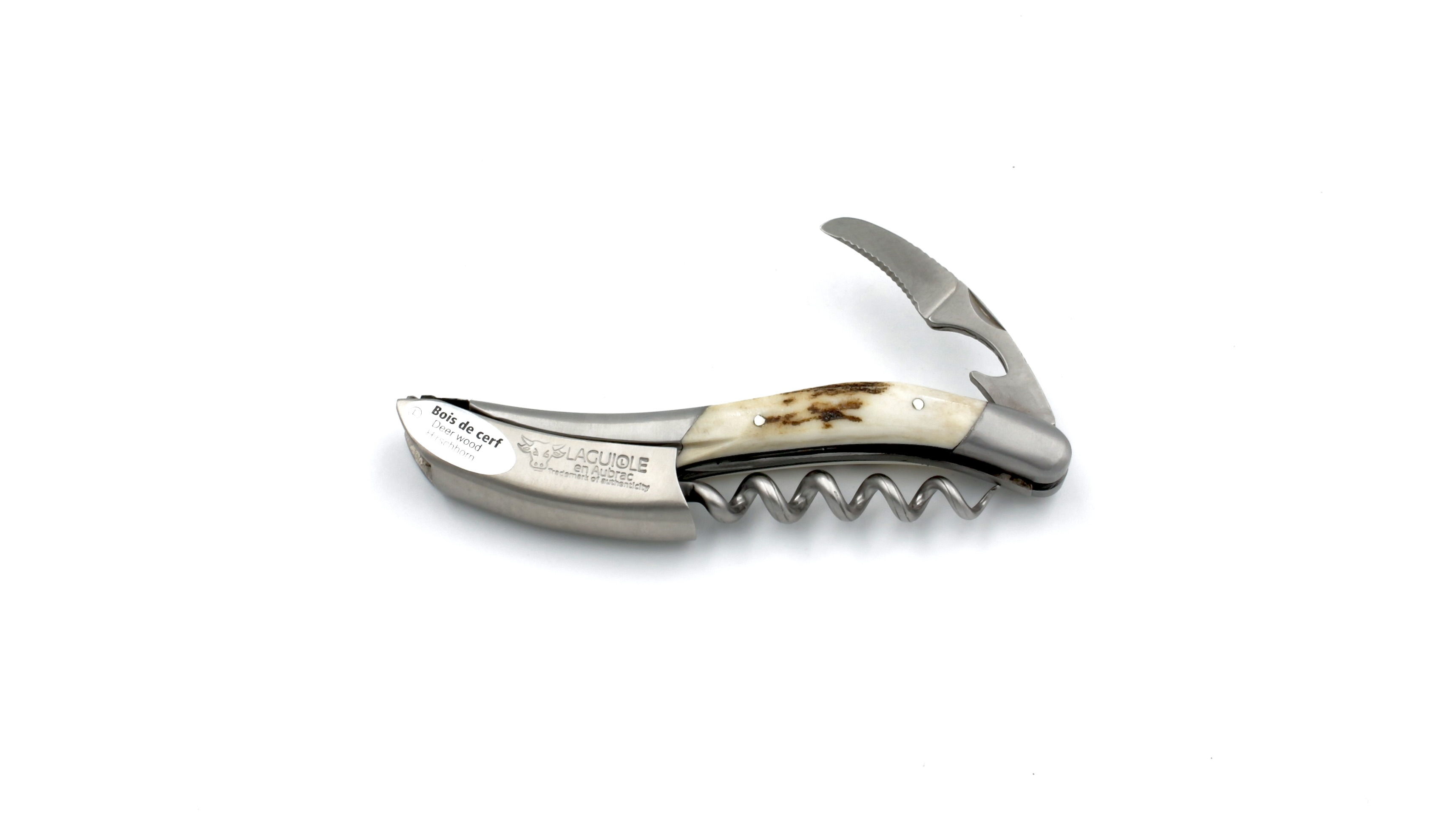 Laguiole en Aubrac Laguiole Sommelier knife stag horn with guillochage, special bee Laguiole en Aubrac Laguiole Sommelier knife stag horn with guillochage, special bee