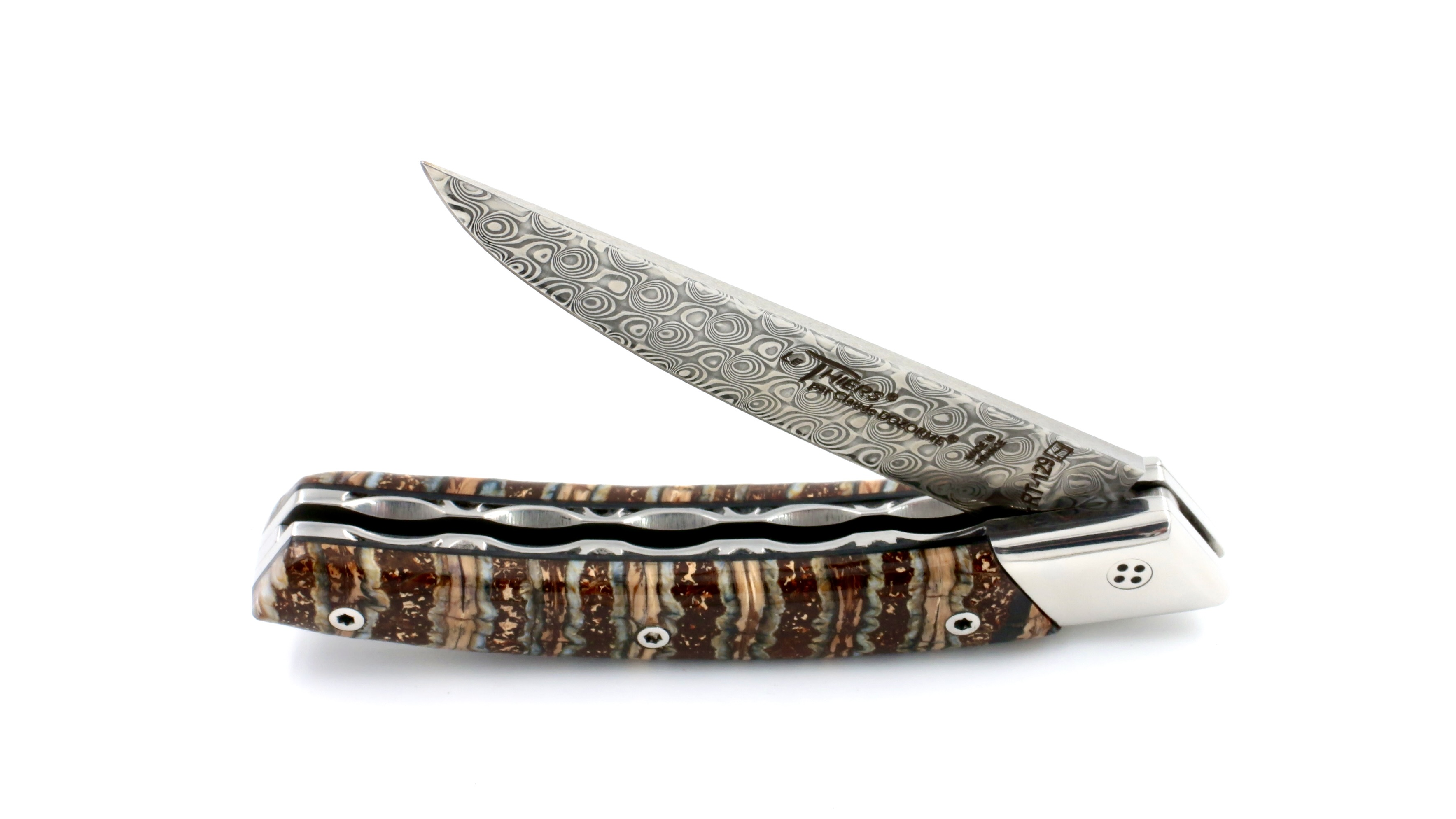 Claude DOZORME Thiers RLT mammoth tooth brown damascus blade stainless Claude DOZORME Thiers RLT mammoth tooth brown damascus blade stainless