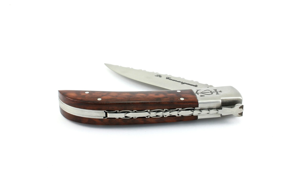 Le Camarguais knife snakewood with chiseled plates and blade 12 cm