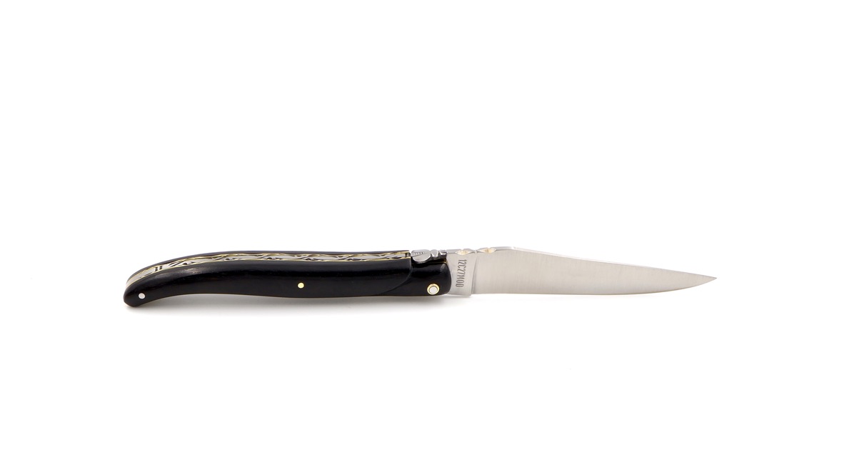 Laguiole en Aubrac Ebenholz guillochiert massiver Griff Messingplatine 12 cm matt