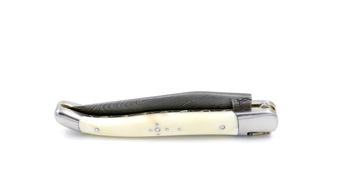 35CACF70-48CB-41FE-B1ED-147084919D52_1_105_c Honoré Durand Laguiole knife unique piece wild damascus,mammoth tusk 12 cm