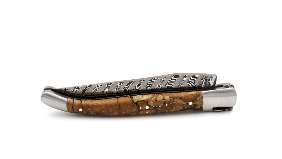 Laguiole en Aubrac DSC® Carbon Damast guillochierte Platine Aubrac Holz 12 cm  Laguiole en Aubrac DSC® Carbon Damast guillochierte Platine Aubrac Holz 12 cm