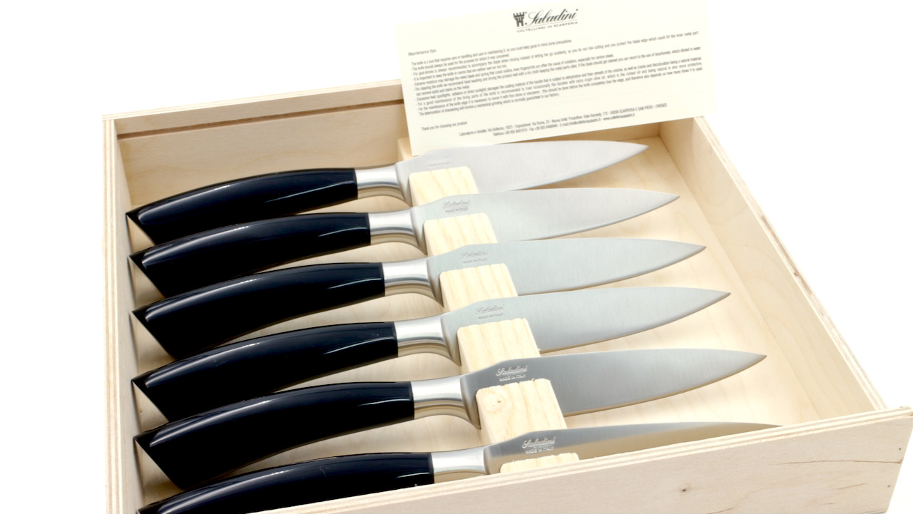 Saladini  Rustico großes Steakmesser Set 6-tlg. Büffelhorn