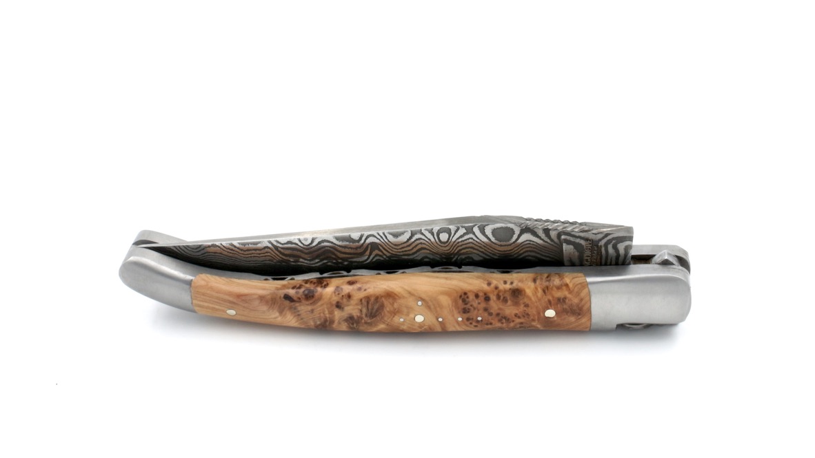 Laguiole en Aubrac double plate knife damascus Juniper 12 cm