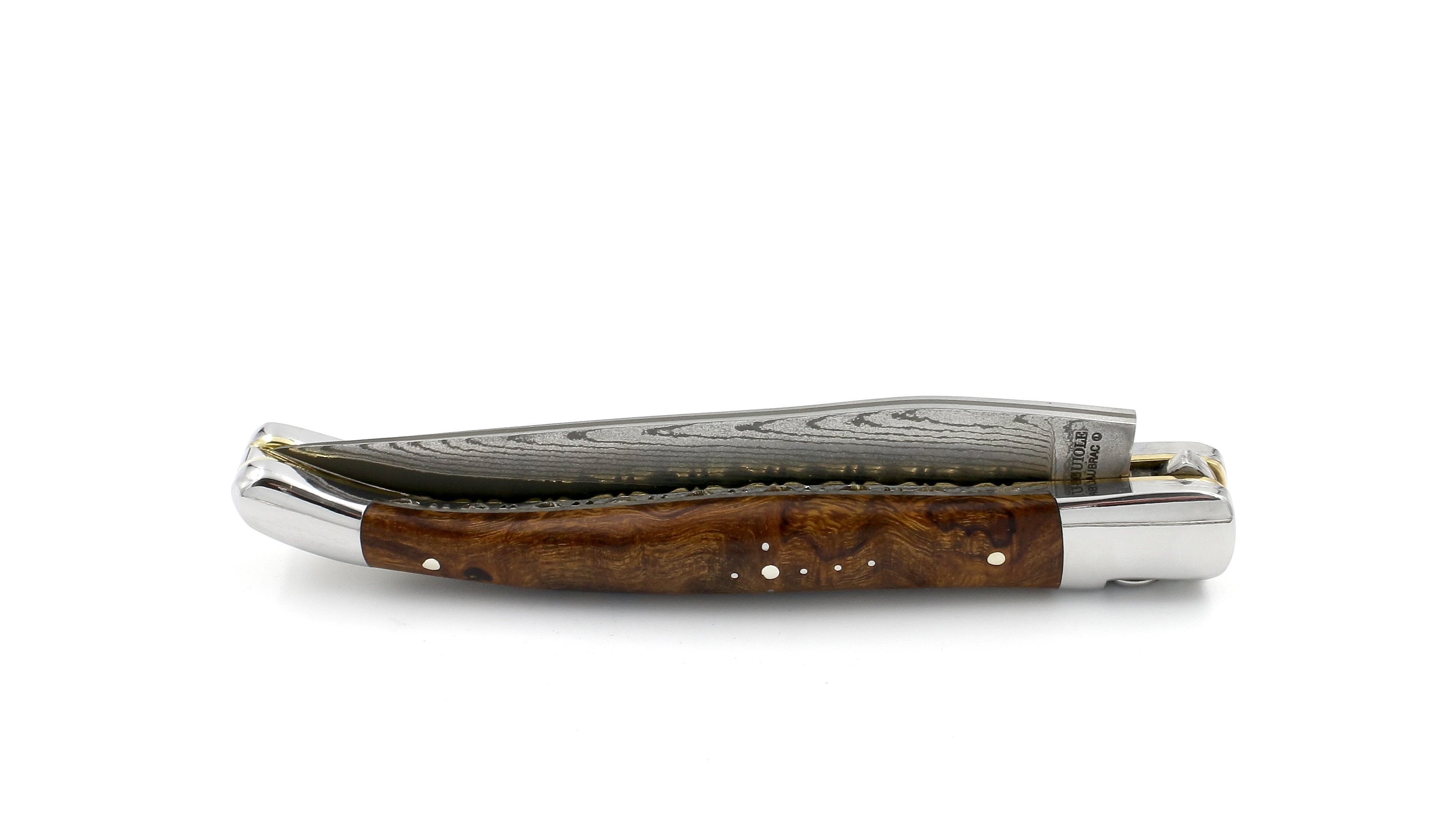 Laguiole en Aubrac double plate knife jap. damascus with brass plates Ironwood shiny 12 cm