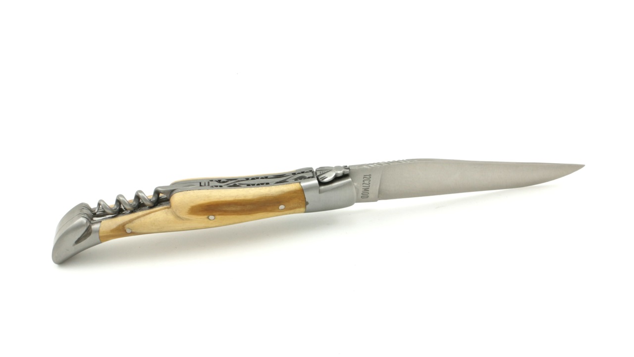 Laguiole en Aubrac Olive mit Korkenzieher Doppelplatine 12 cm