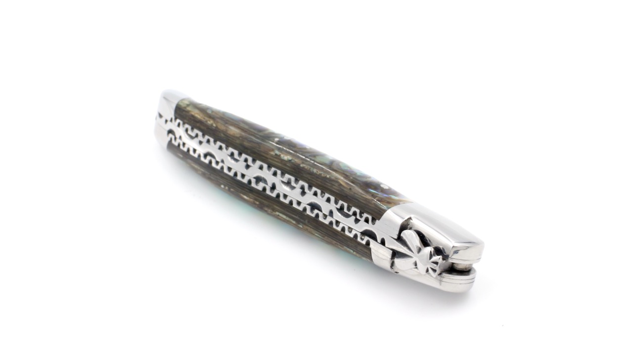 Durand-Abalone-DP-BdF-1 Honoré Durand Laguiole Doppelplatine Klinge Brut de Forge  Abalone 12 cm