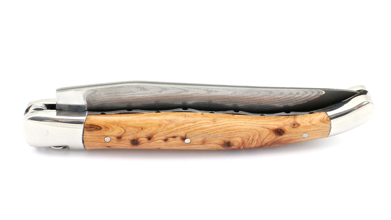Laguiole en Aubrac double plate knife jap. damascus Juniper shiny 12 cm