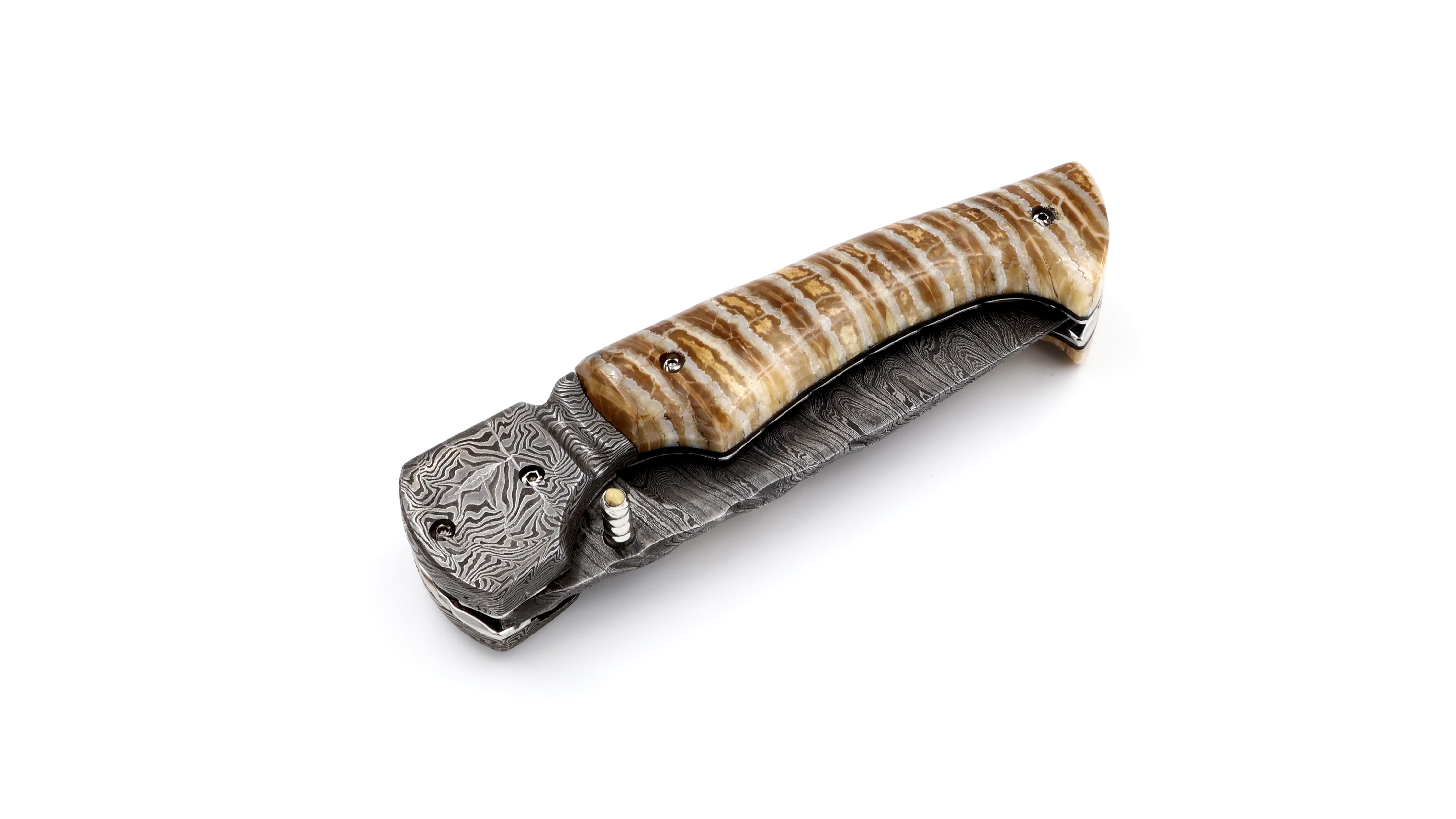 Olivier Moretti Linerlock Taschenmesser Mammutbackenzahn Damastklinge Olivier Moretti Linerlock Taschenmesser Mammutbackenzahn Damastklinge