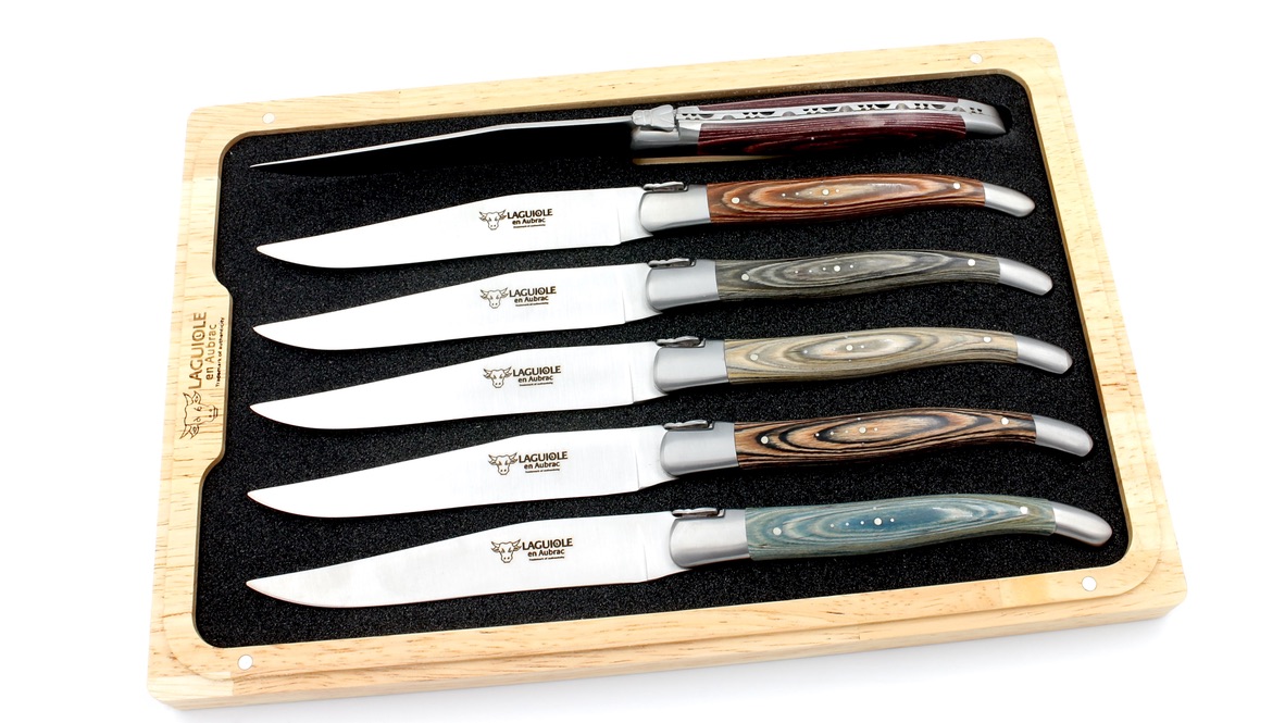 Laguiole en Aubrac steak knives set Pakawood colored set of 6