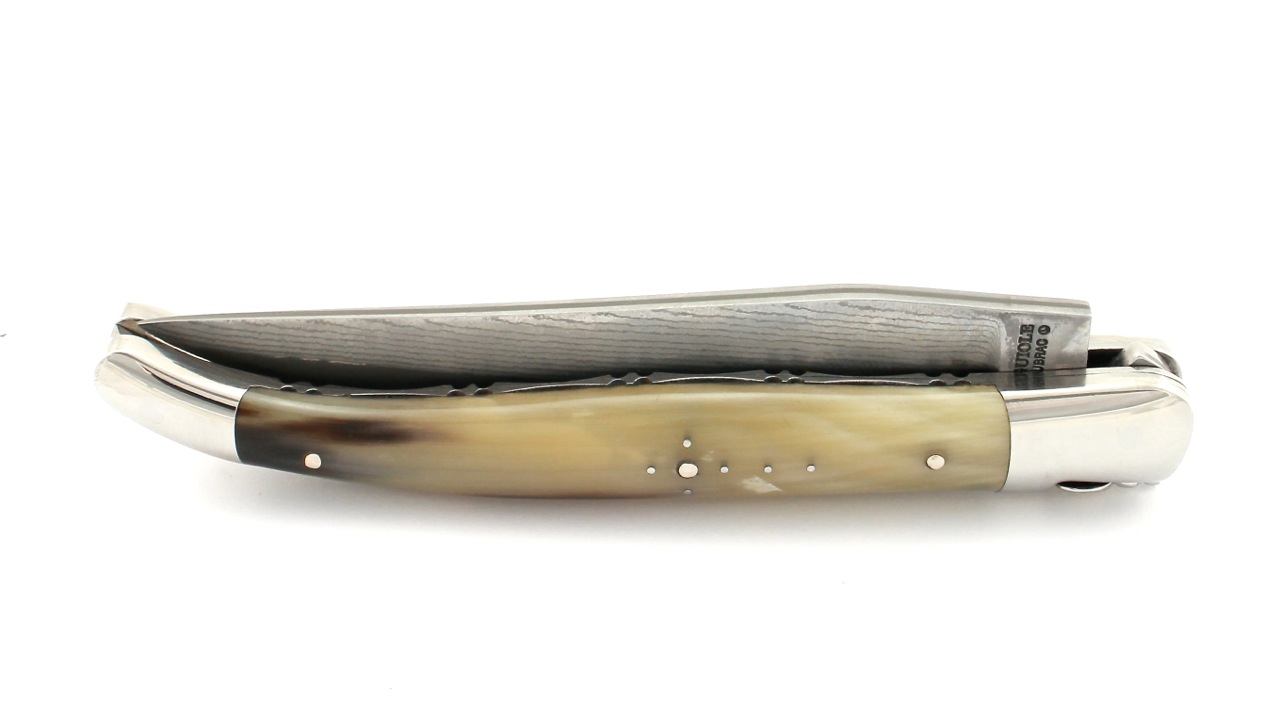 Laguiole-Jap-Damast-Hornspitze-DP Laguiole en Aubrac jap. Damastklinge Hornspitze Doppelplatine 12 cm