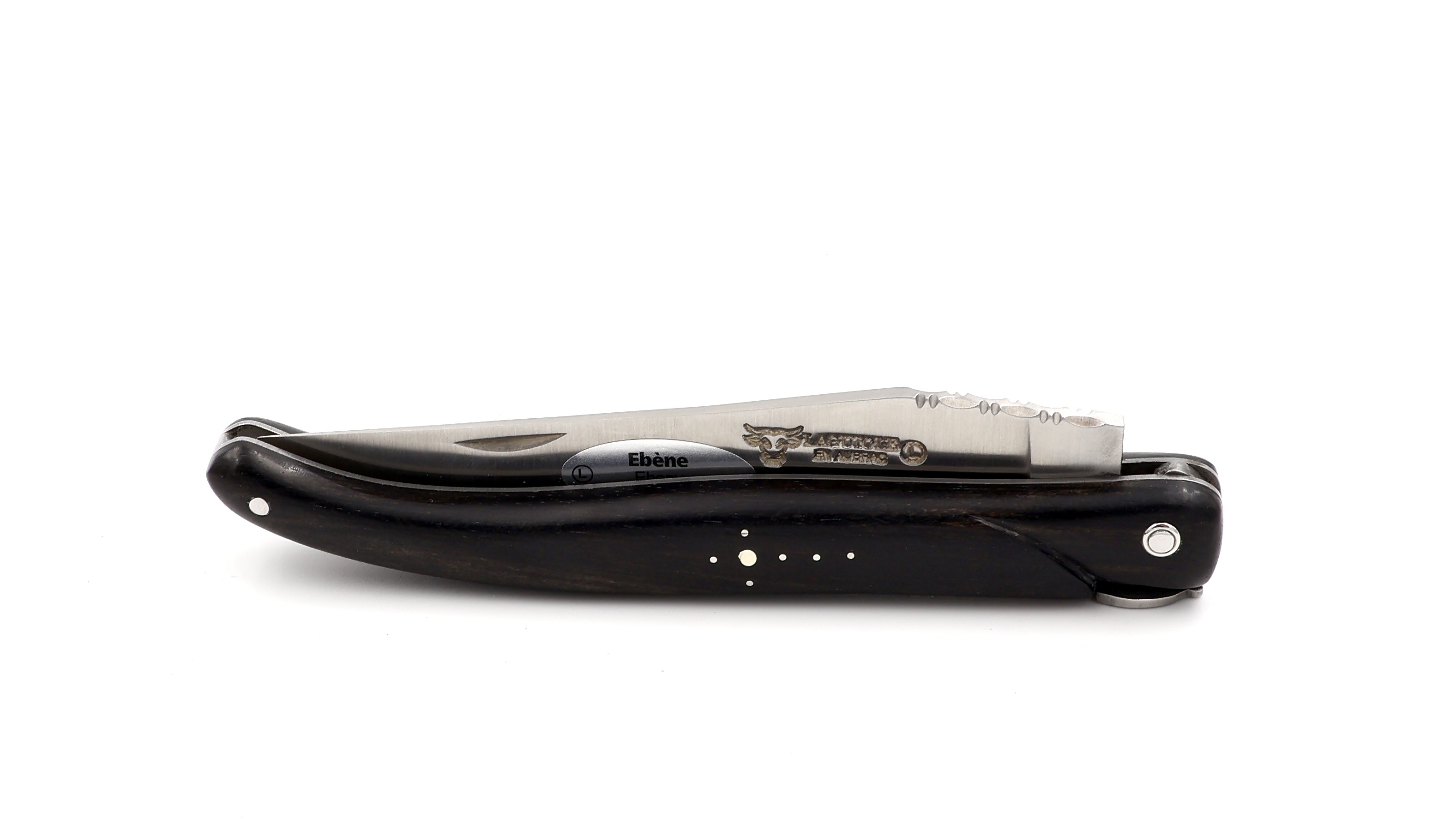 Laguiole en Aubrac Ebony Queen bee full handle chiseled plates 12 cm