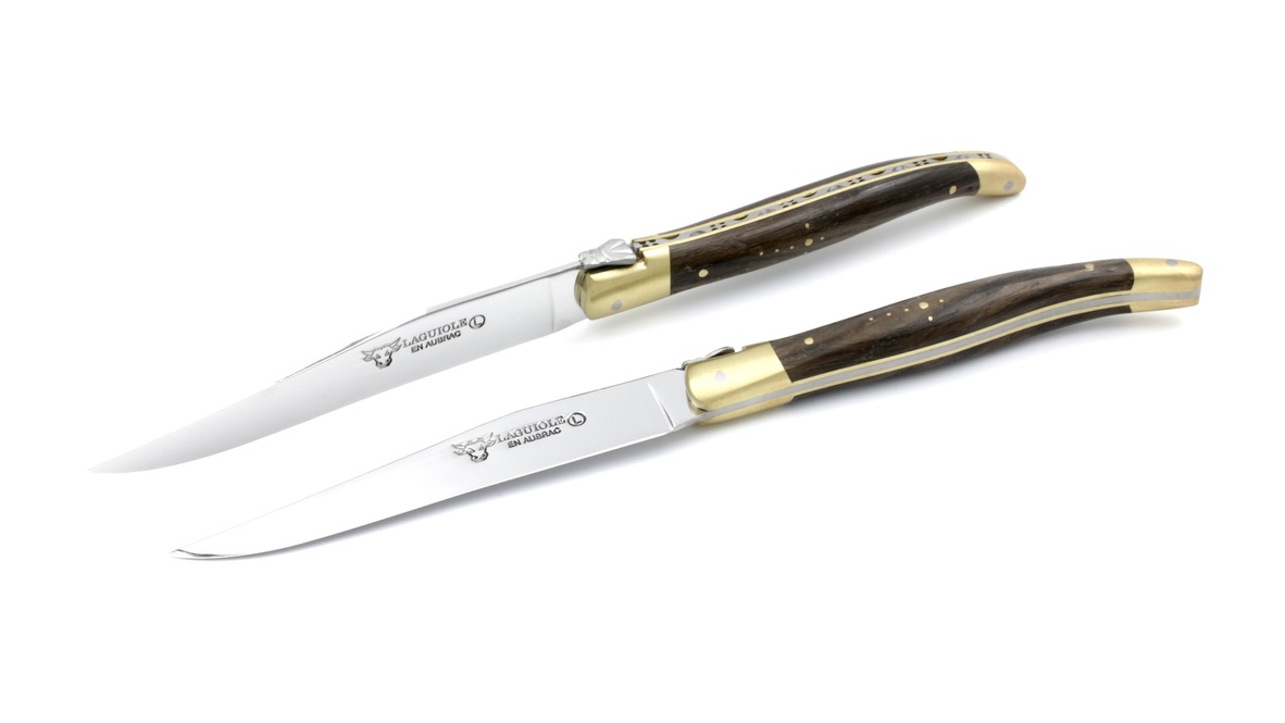 Laguiole en Aubrac fossile Mooreiche Messing Laguiole Steakmesser Set