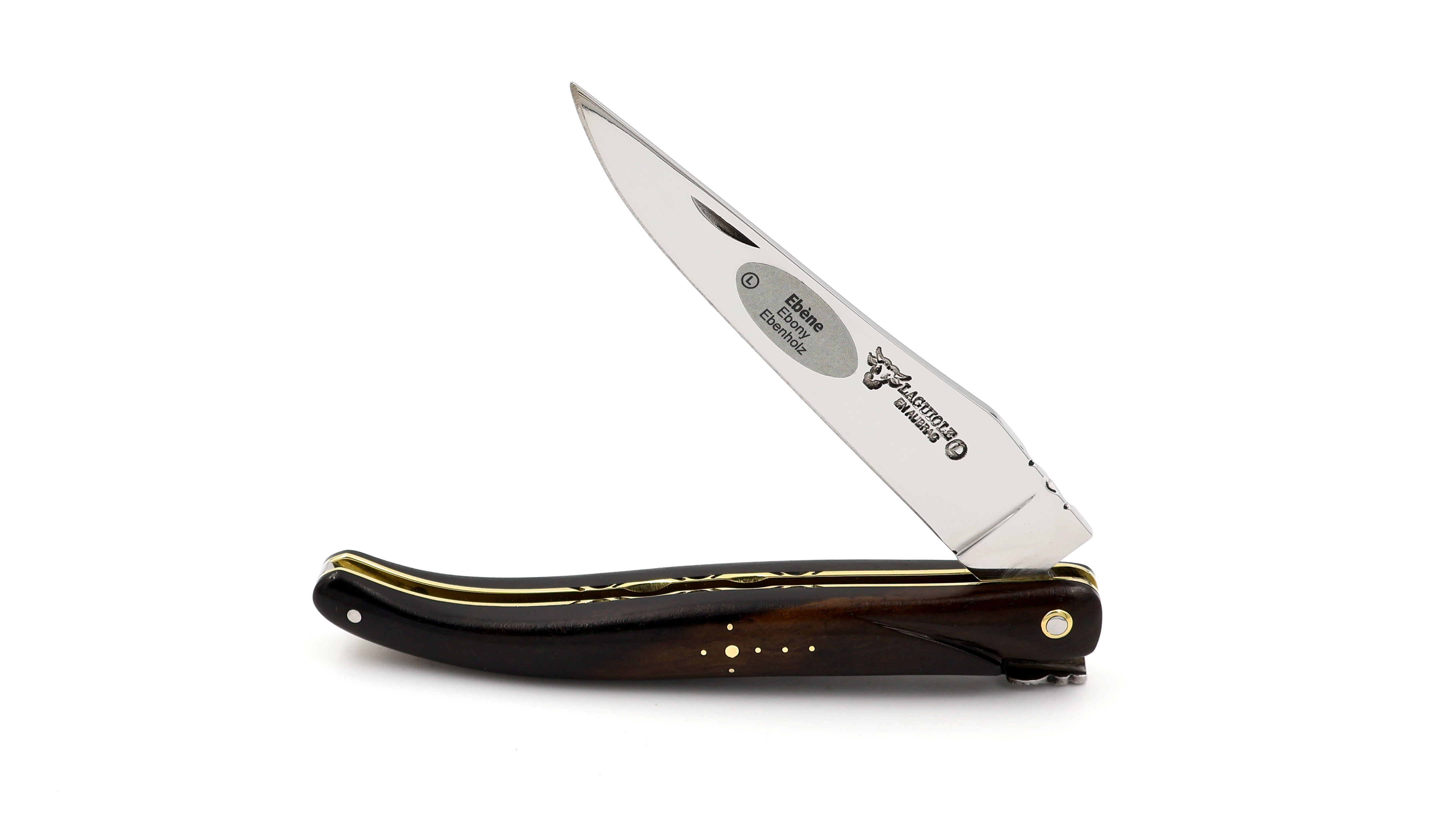 Laguiole en Aubrac Ebony full handle chiseled brass plates 12 cm