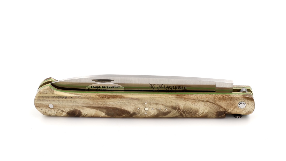 Laguiole en Aubrac DROIT unique piece flamed poplar wood Laguiole en Aubrac DROIT unique piece flamed poplar wood