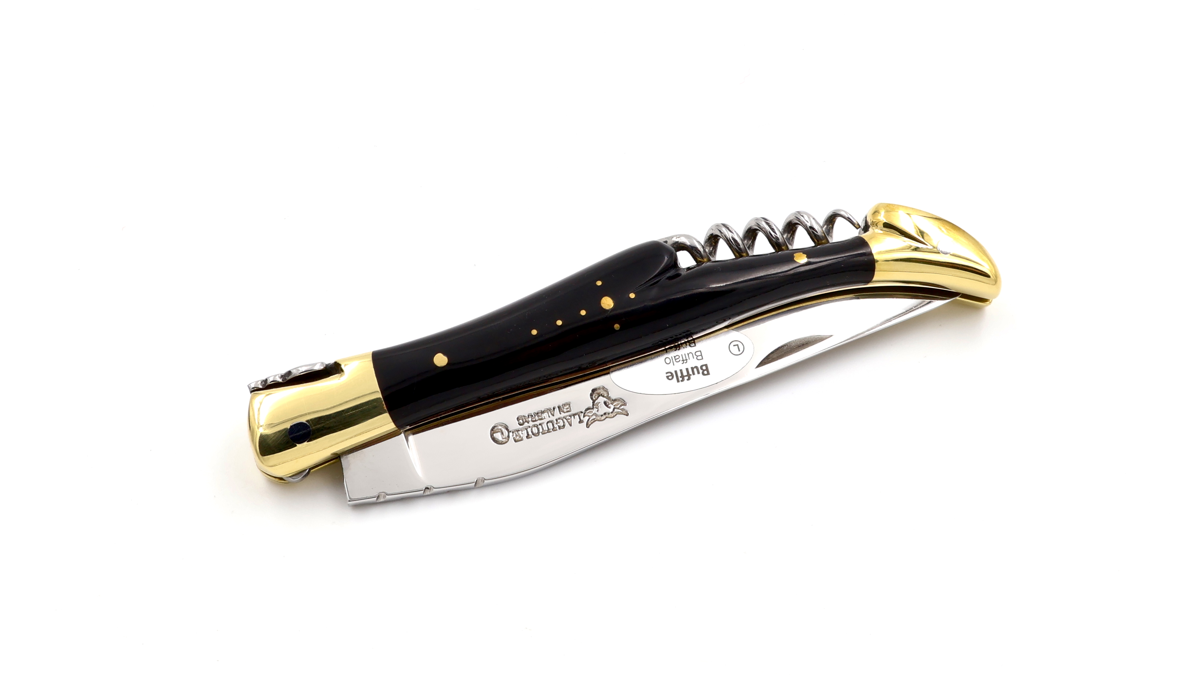 Laguiole en Aubrac Büffelhorn Messingbacken Korkenzieher 12 cm 