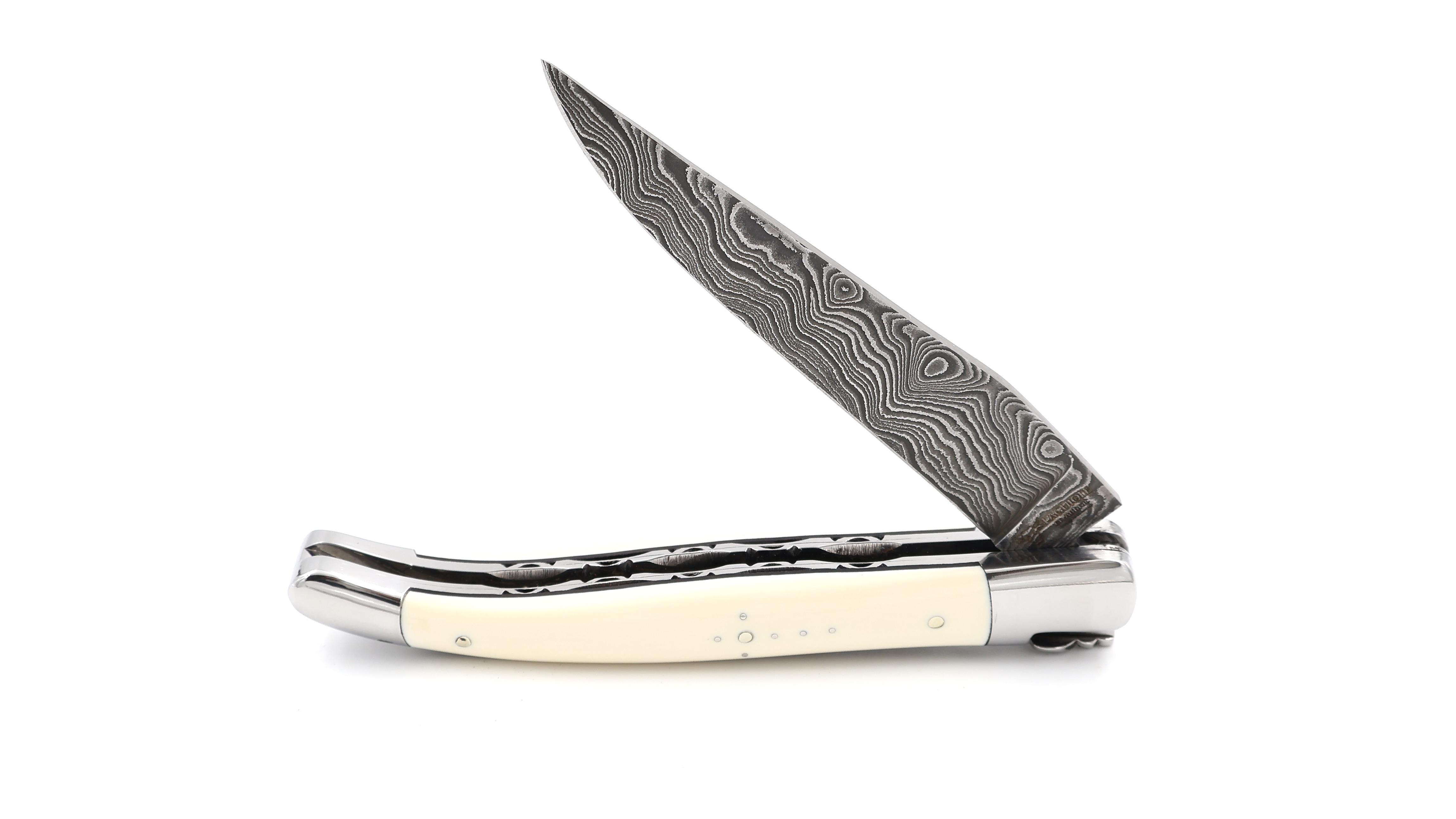 Laguiole en Aubrac double plate knife damascus Mammoth ivory 12 cm