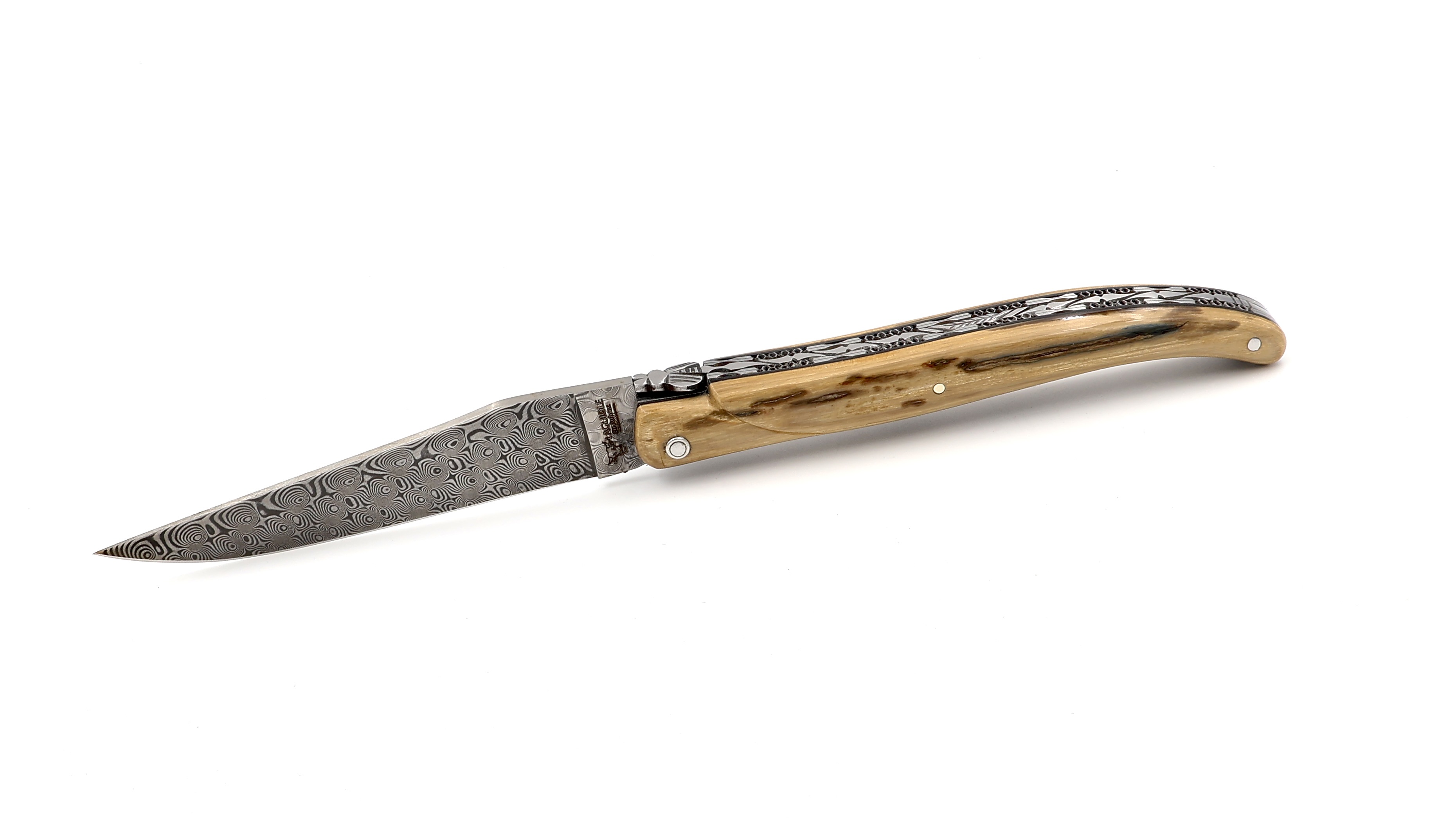 Laguiole en Aubrac DSC® Rosendamast Mammutelfenbein Kruste massiv Doppelplatinen 12 cm 