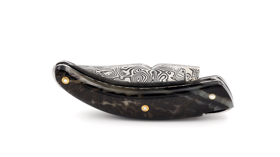 Fontenille Pataud RONDINARA guillochiert Widderhorn massiv Damastklinge