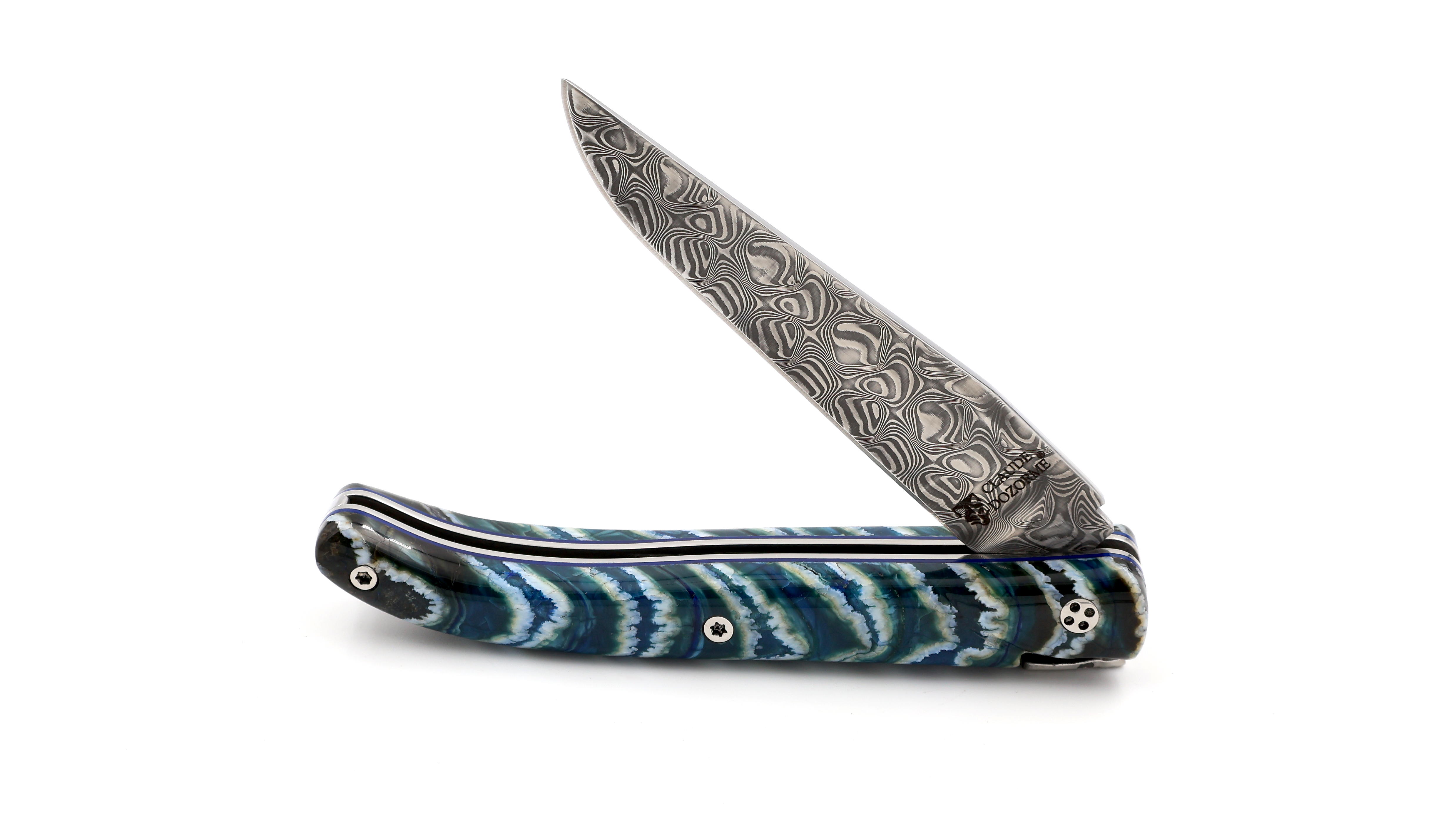 Claude DOZORME Laguiole Messer L'ATELIER Mammut-Backenzahn blau 12 cm Damastklinge
