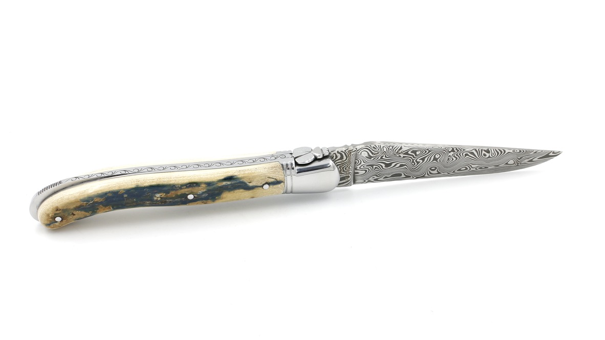 82AE66CA-F796-4631-9BC5-677343AD00AC_1_105_c Fontenille Pataud Laguiole NATURE Exception blue mammoth ivory damascus blade 12 cm