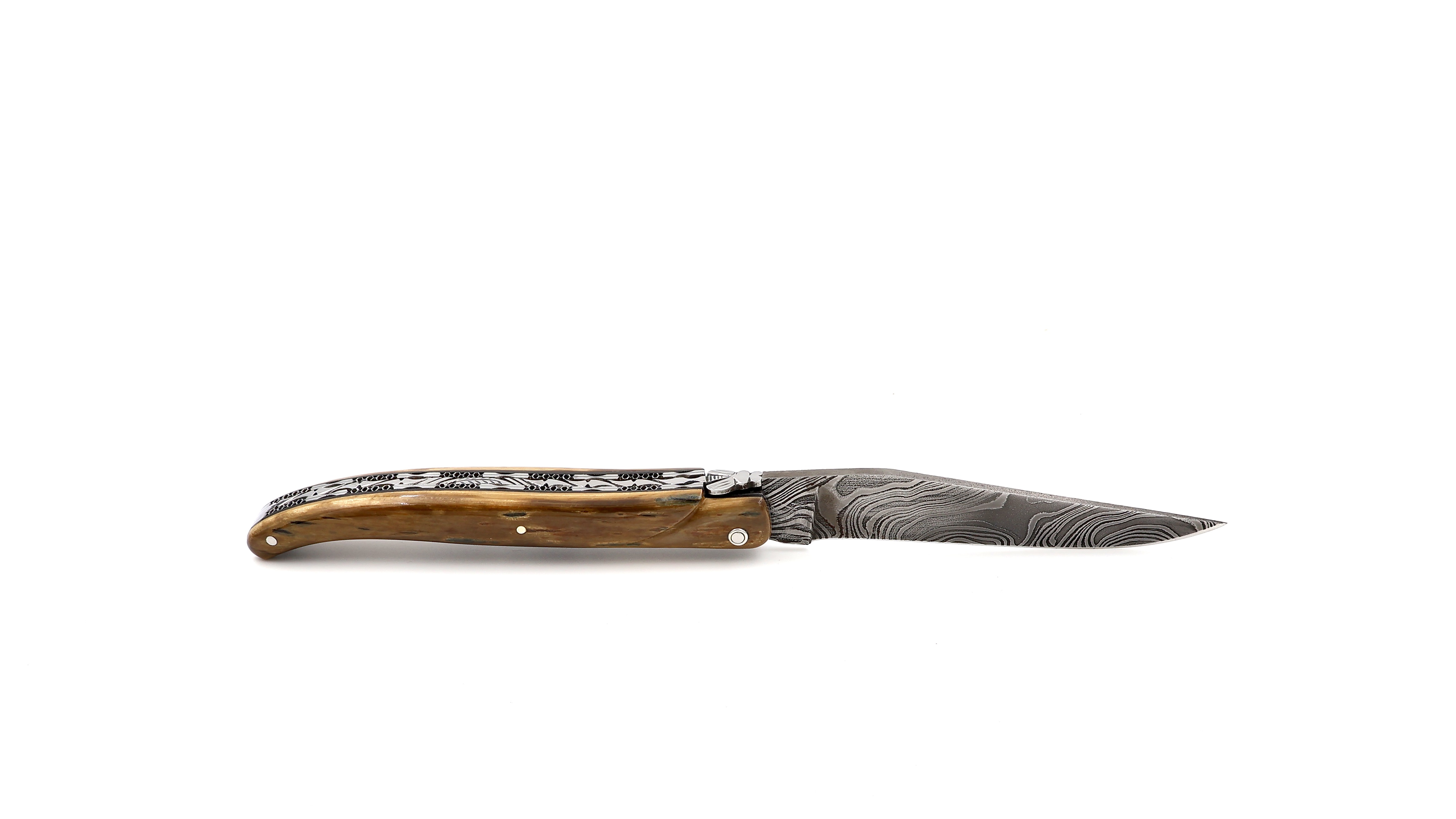 Laguiole en Aubrac Twisted-Damast Mammutelfenbein Kruste massiv Doppelplatinen 12 cm 