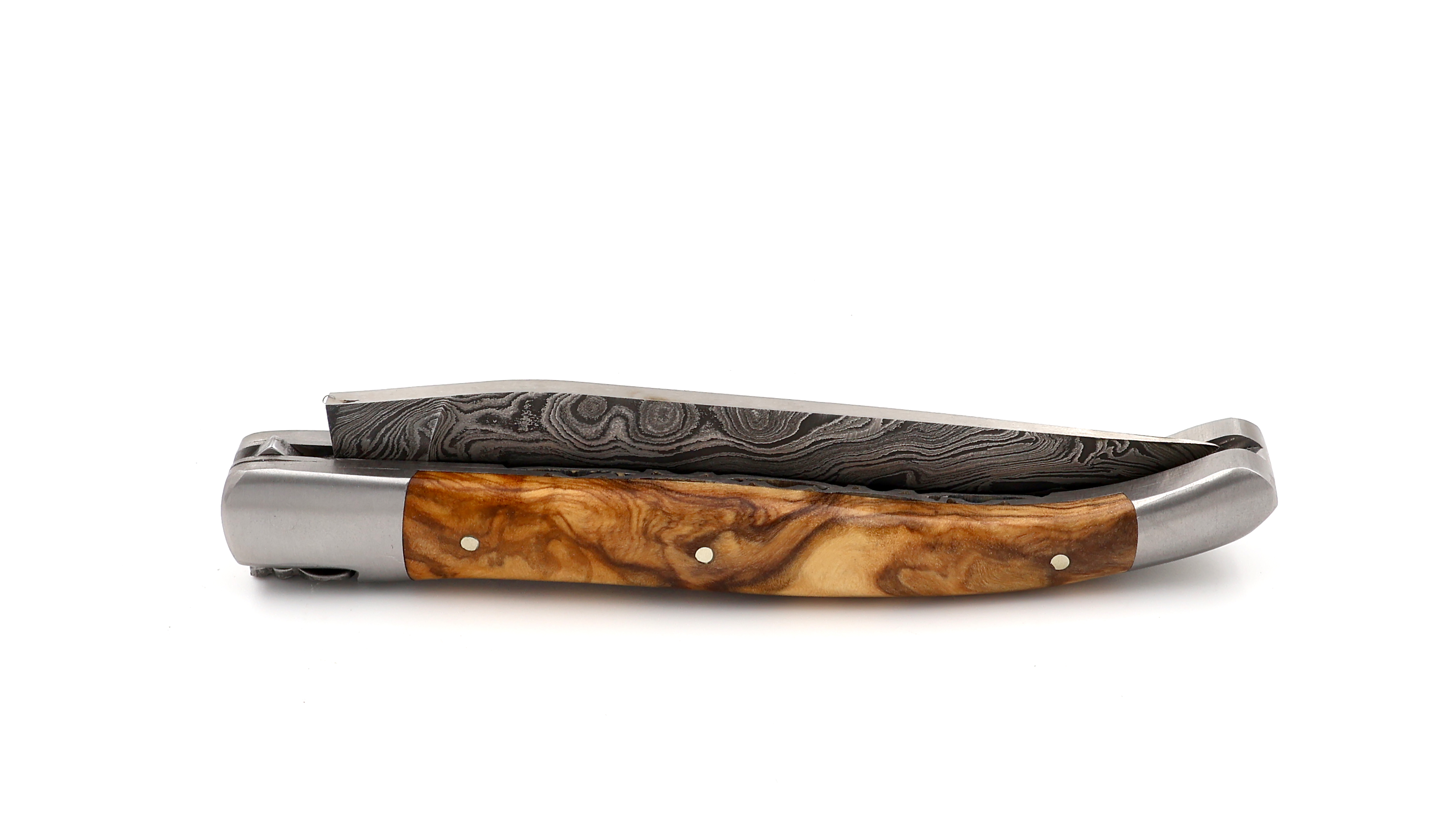 Laguiole en Aubrac double plate knife explosiondamascus olive wood 12 cm