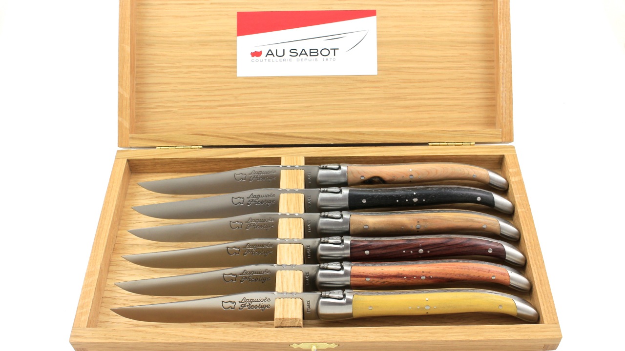 AU SABOT Laguiole Steakmesser gemischte Hölzer Set 6-teilig