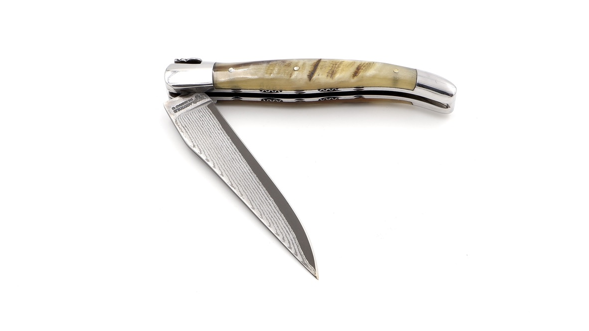 Laguiole en Aubrac jap. Damastklinge Widderhorn Doppelplatine 12 cm