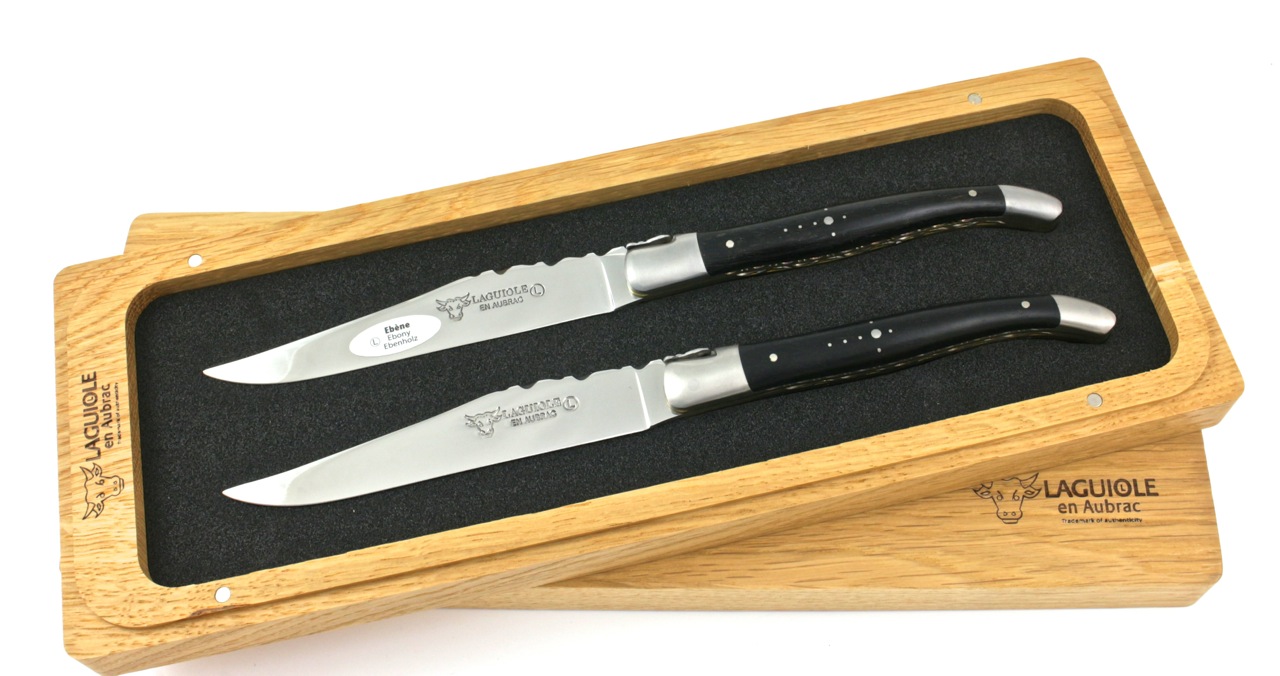 Laguiole en Aubrac  Laguiole Doppelplatinen Steakmesser Ebenholz Set 2-tlg. 