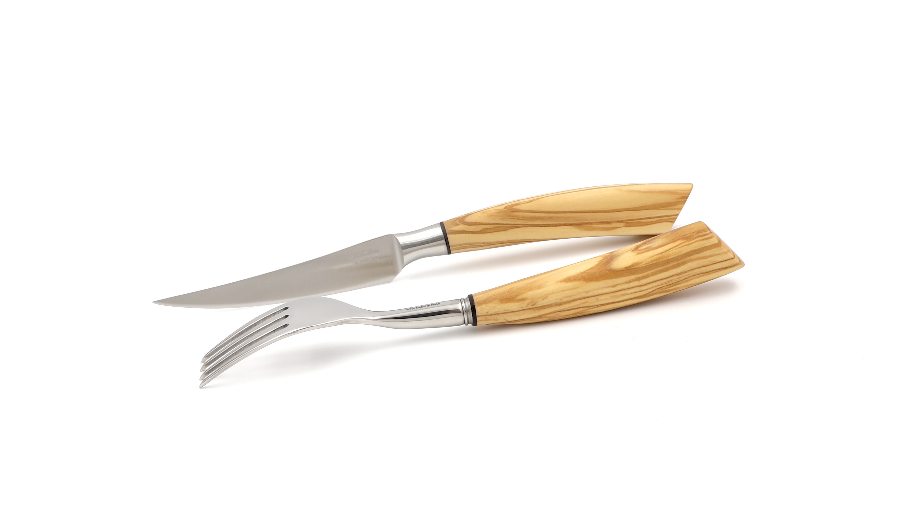 Saladini  steakknife & fork olivewood set 