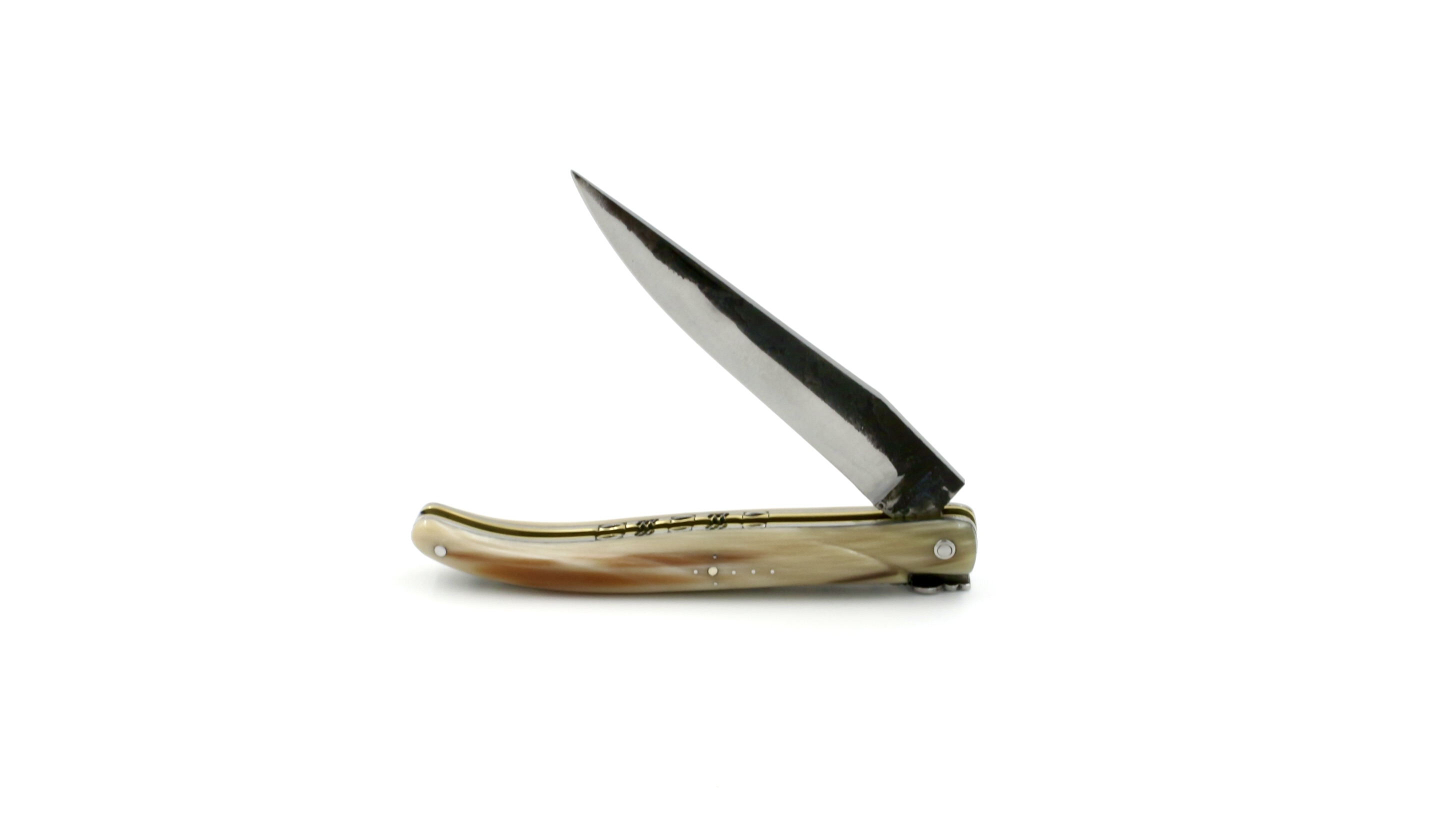 Laguiole en Aubrac Brut de Forge  Hornspitze massiv Messingplatine Doppelplatine 12 cm