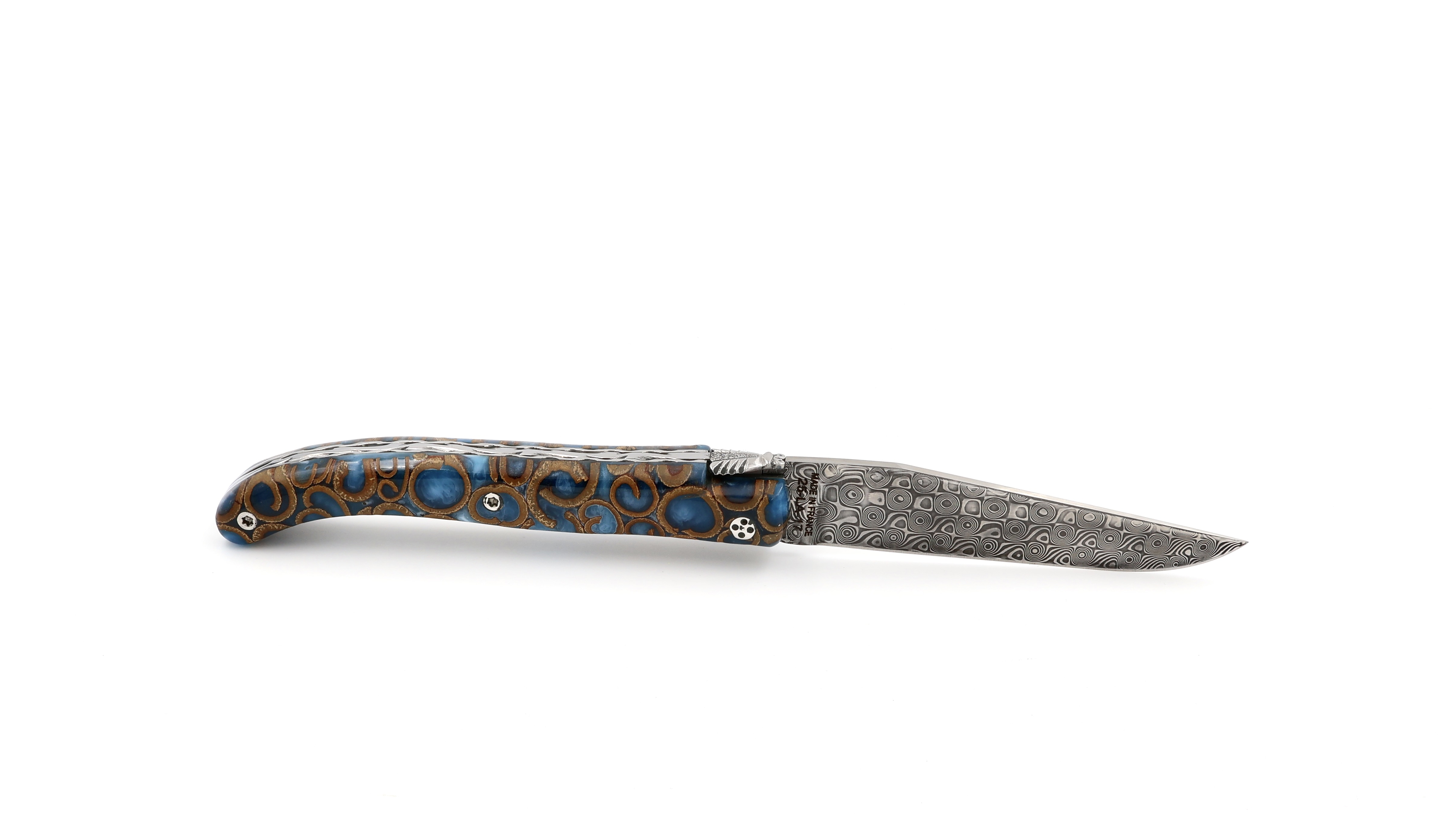 Claude DOZORME Laguiole Messer L'Atelier Canella blau 12 cm Damastklinge   