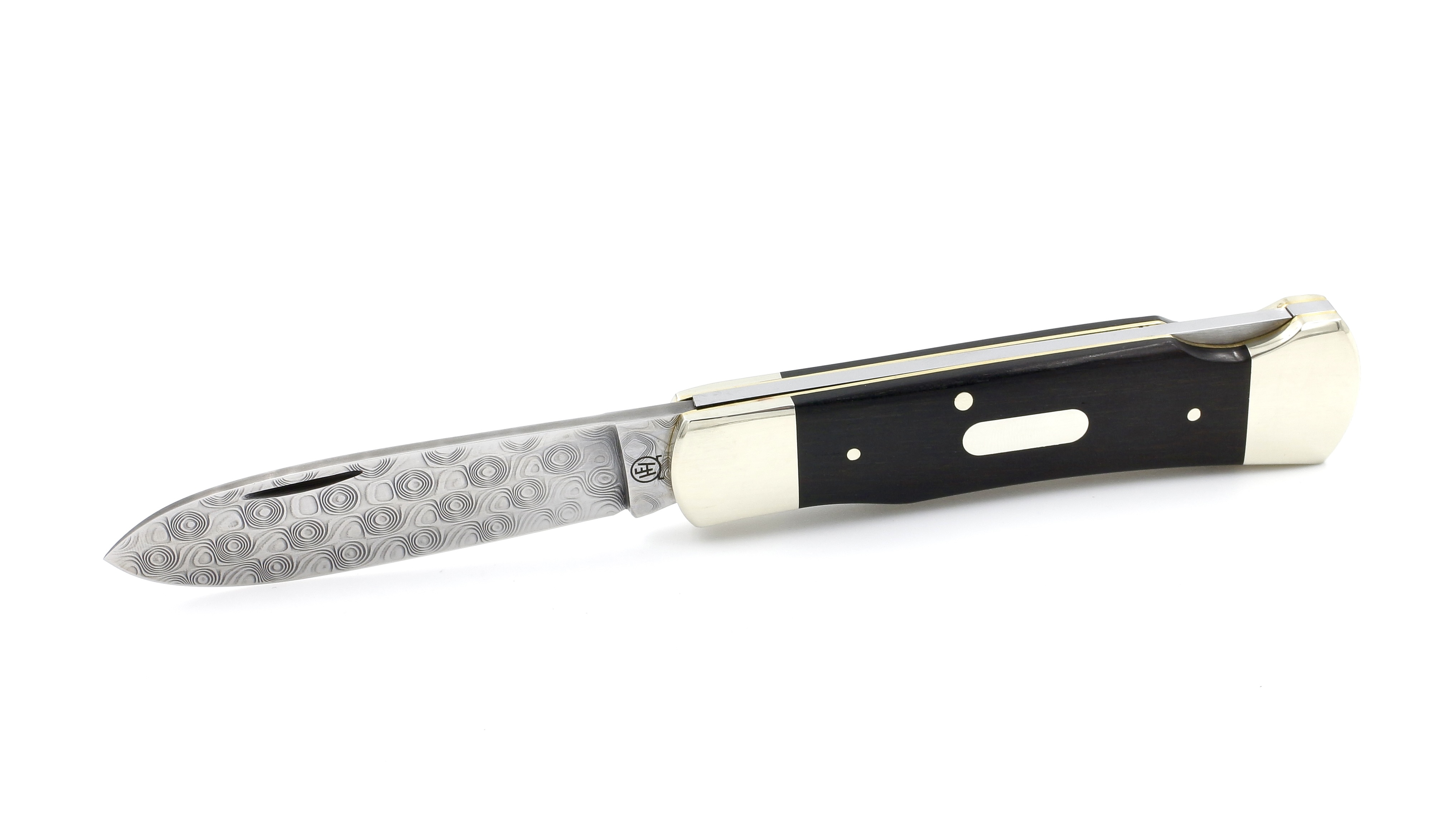 Hartkopf pocketknife ebony with damascus blade backlock