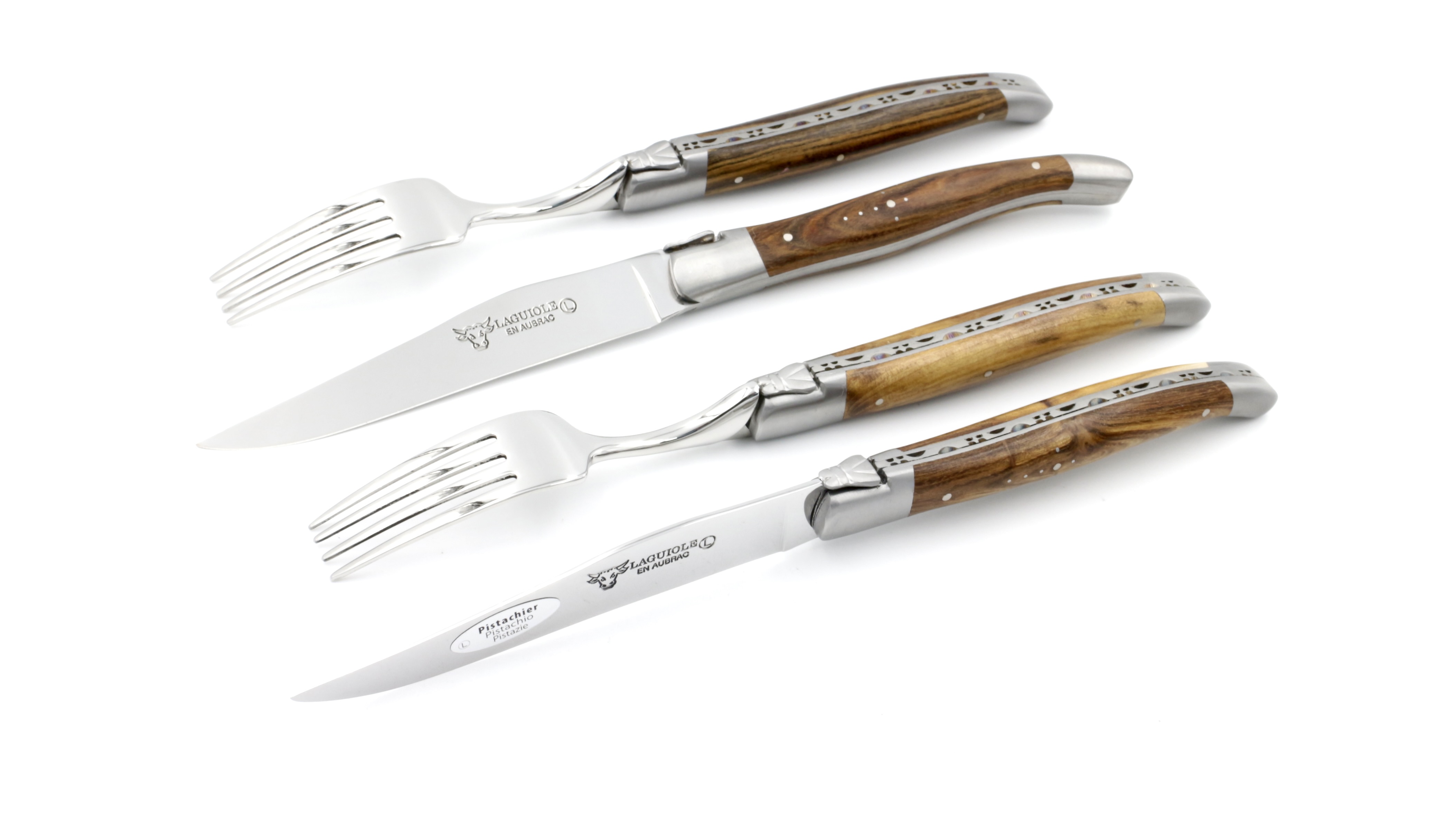 Laguiole en Aubrac Laguiole cutlery pistachio 2 knives and 2 forks