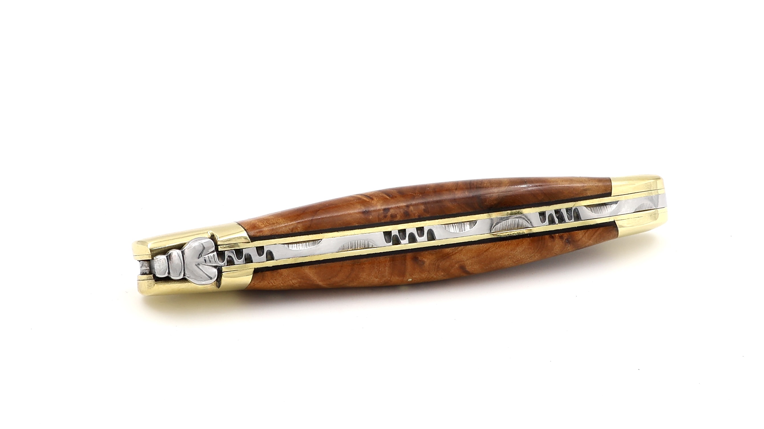 Laguiole en Aubrac Thuya Wurzelholz Messingbacken poliert 12 cm