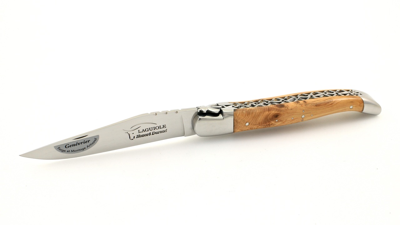 Durand-DP-GEI-poliert-14c28-5 Honoré Durand Laguiole Doppelplatine Wacholder poliert 14C28 Sandvik 12 cm