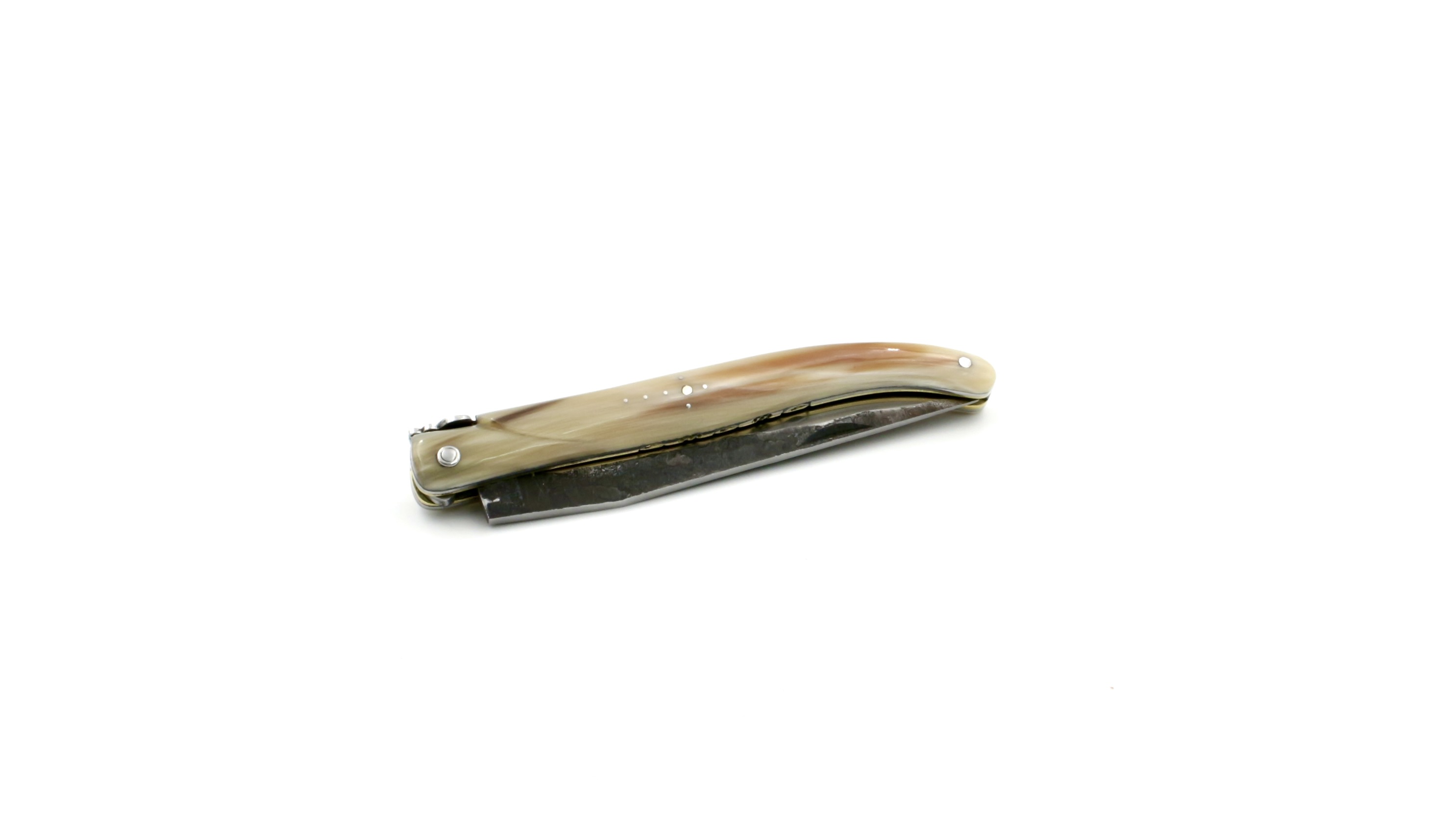 Laguiole en Aubrac Brut de Forge  Hornspitze massiv Messingplatine Doppelplatine 12 cm