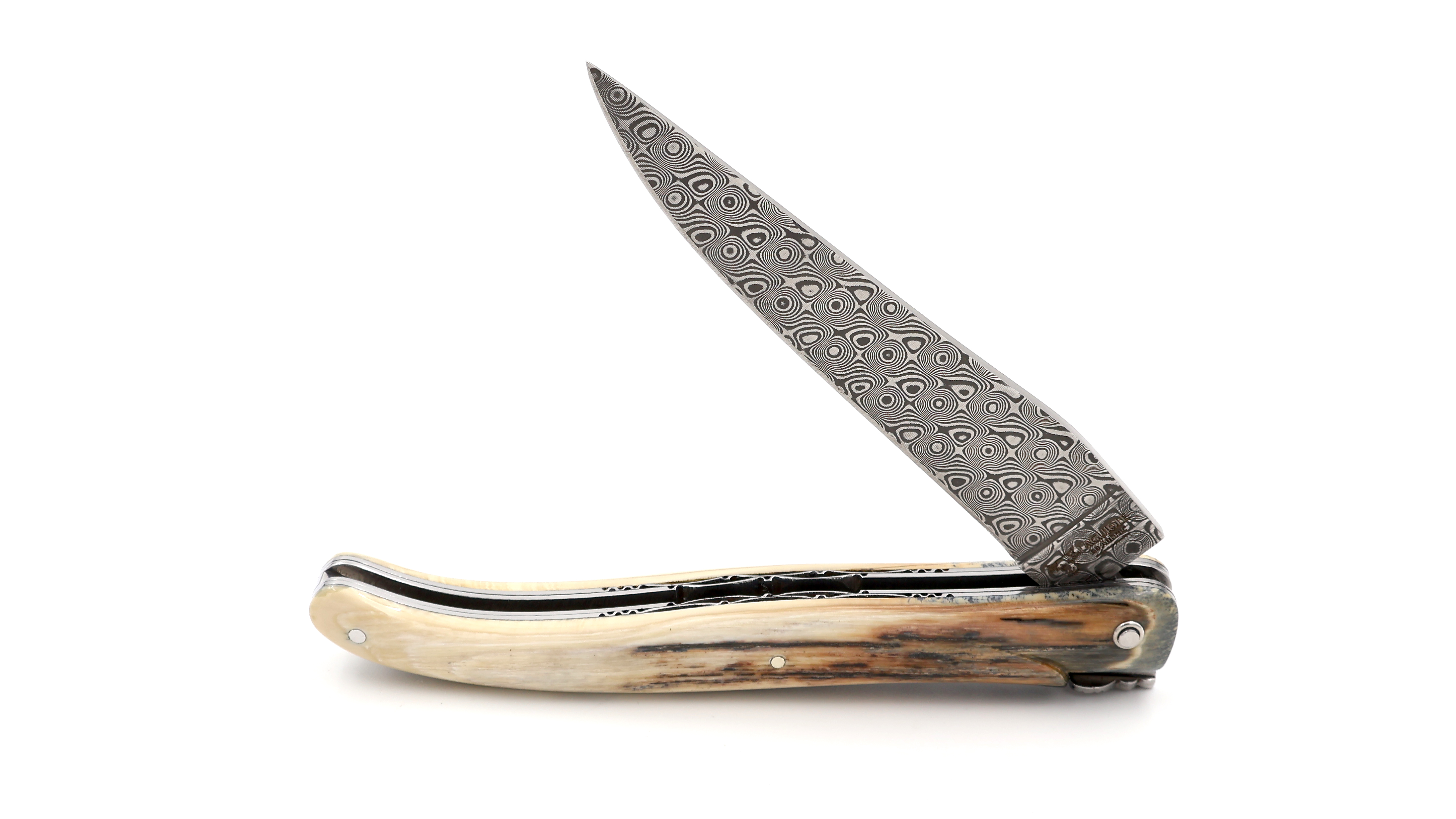 Laguiole en Aubrac DSC® Rosendamast Mammutelfenbein Kruste massiv Doppelplatinen 12 cm