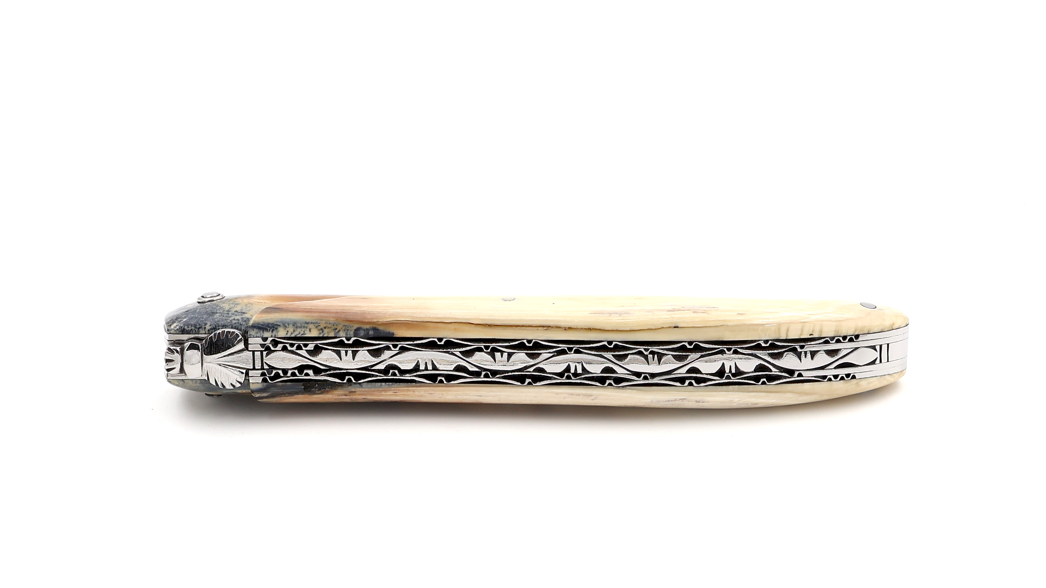 Laguiole en Aubrac DSC® Rosendamast Mammutelfenbein Kruste massiv Doppelplatinen 12 cm
