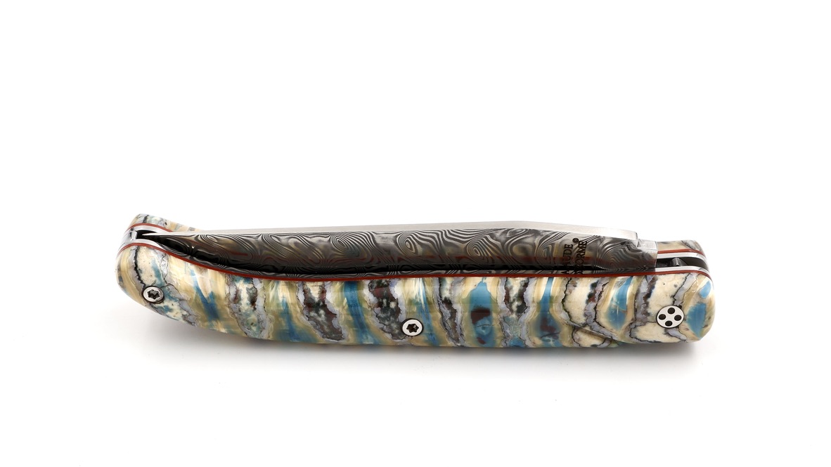 Claude DOZORME Laguiole Messer L'ATELIER Mammut-Backenzahn hellblau 12 cm Damastklinge    Claude DOZORME Laguiole Messer L'ATELIER Mammut-Backenzahn hellblau 12 cm Damastklinge